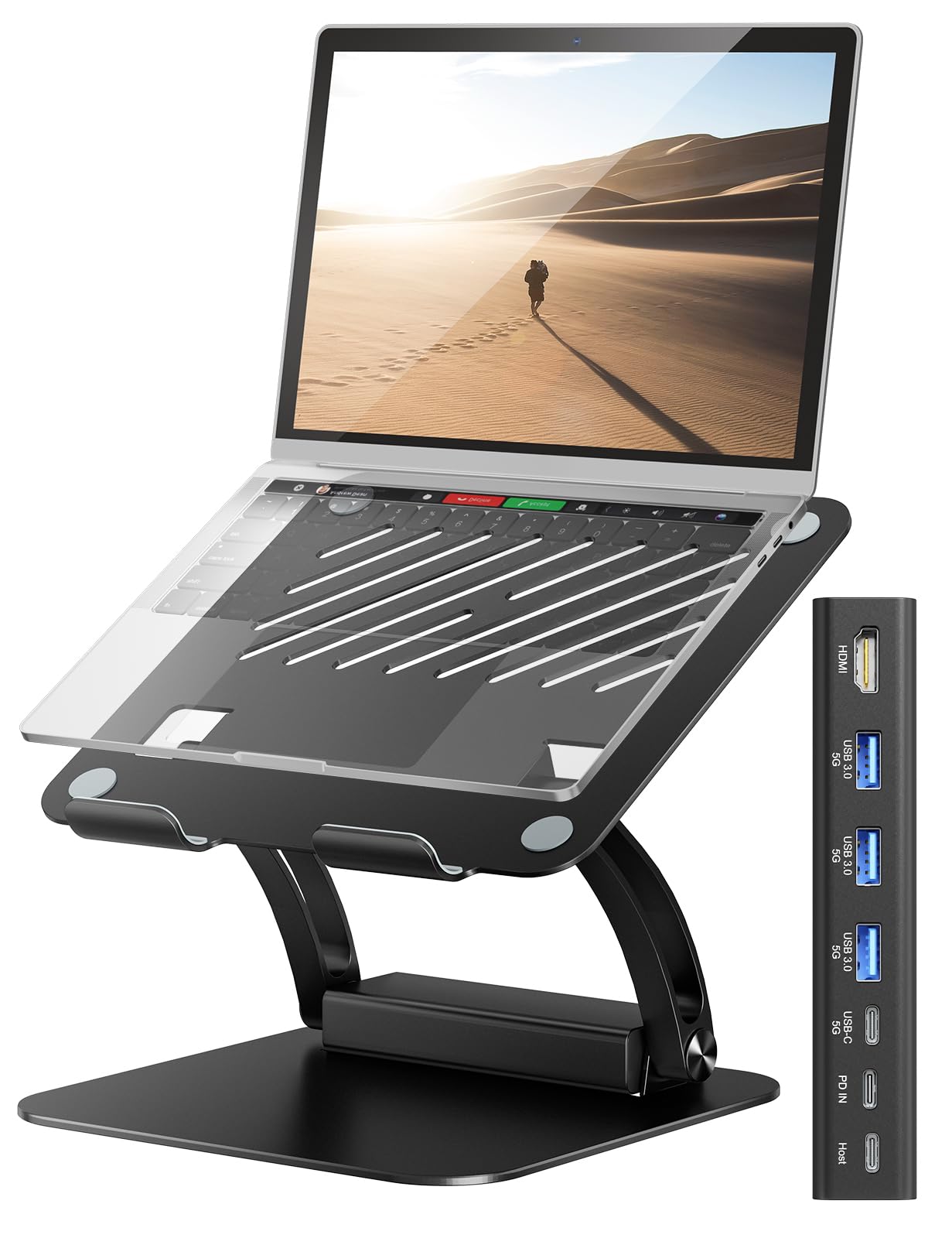 tounee Laptop Stand with Detachable USB-C Hub, 100W PD Charging, 4K@60Hz HDMI, 3 USB Ports, Ergonomic Laptop Holder Docking Station for 10-17" Laptops, MacBook & More (Black)