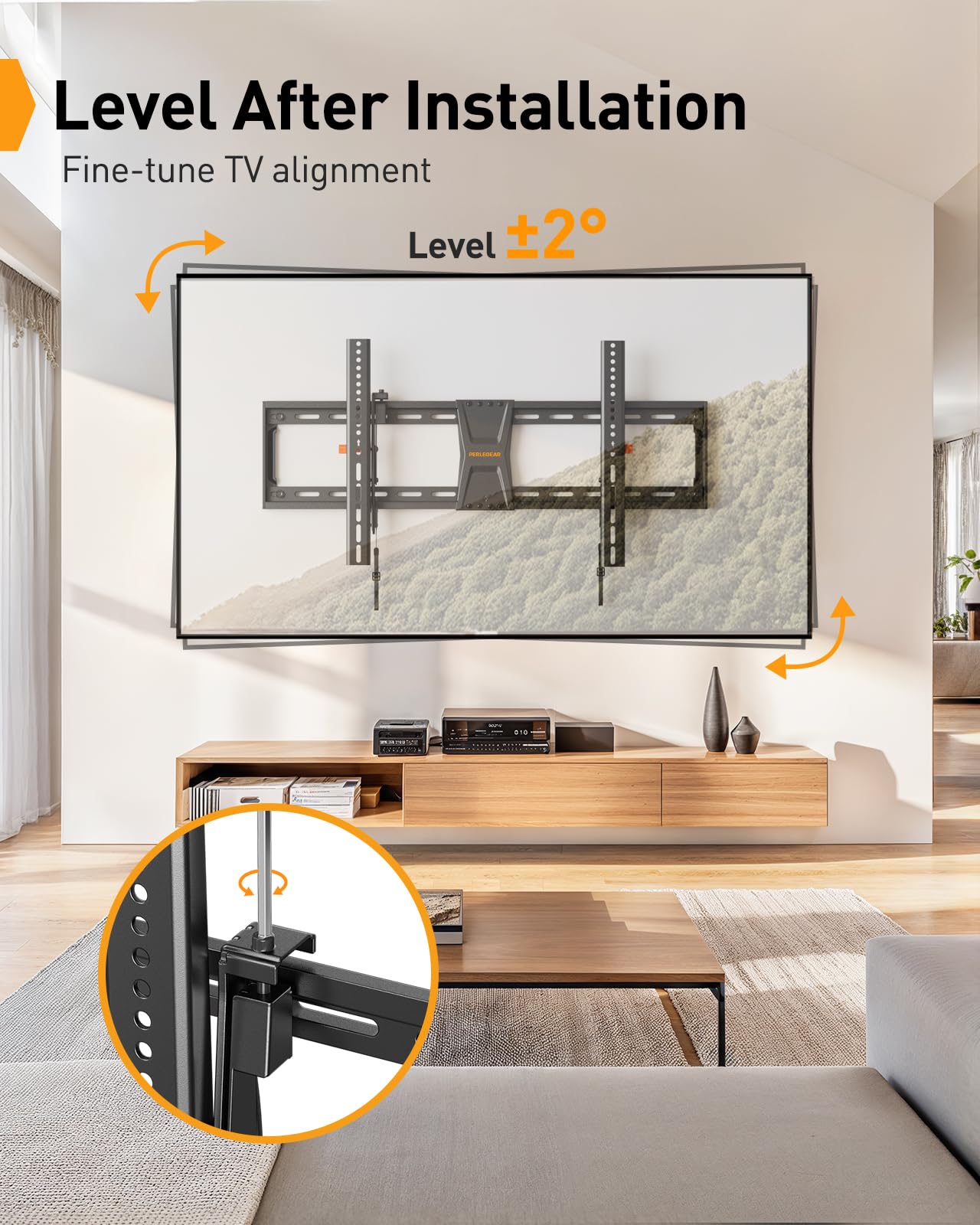 Perlegear Tilting TV Wall Mount for 42-90 TVs with Leveling Adjustment, Max VESA 800x400mm，Fits Most 65 75 85 86 Inch Low-Profile TV Mount Wall Bracket up to 132 lbs, Fits 12"/16"/18"/24" Studs
