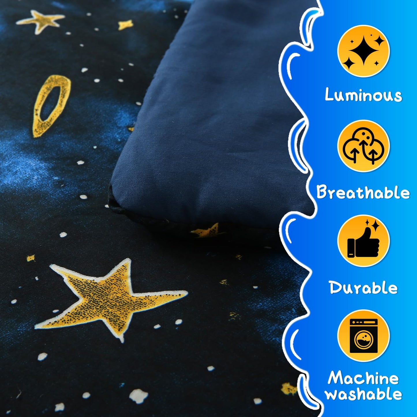 Aqzuxira Glow in The Dark Kids Comforter Set, 5 Pieces Blue Space Bedding Set Twin Size for Boys Girls Teen, 1 Comforter, 1 Pillowcase, 1 Pillow Sham, 1 Flat Sheet, 1 Fitted Sheet