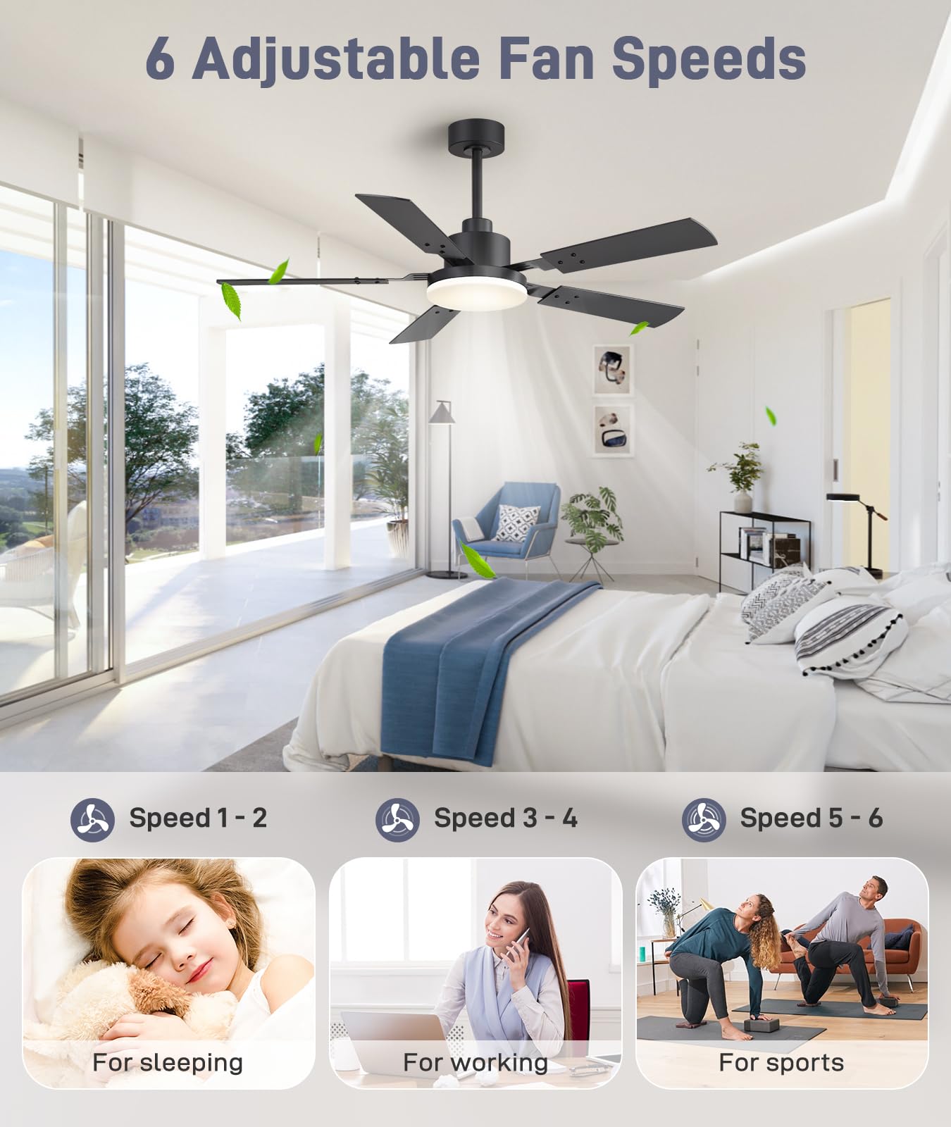 ZYD Ceiling Fan Lights, 52" Ceiling Fans with Lights and Remote, Farmhouse Ceiling Fans with Light Quiet Reversible DC Motor, Dual-Finish LED Ceiling Fan Light for Living Room, Bedroom, Kitchen