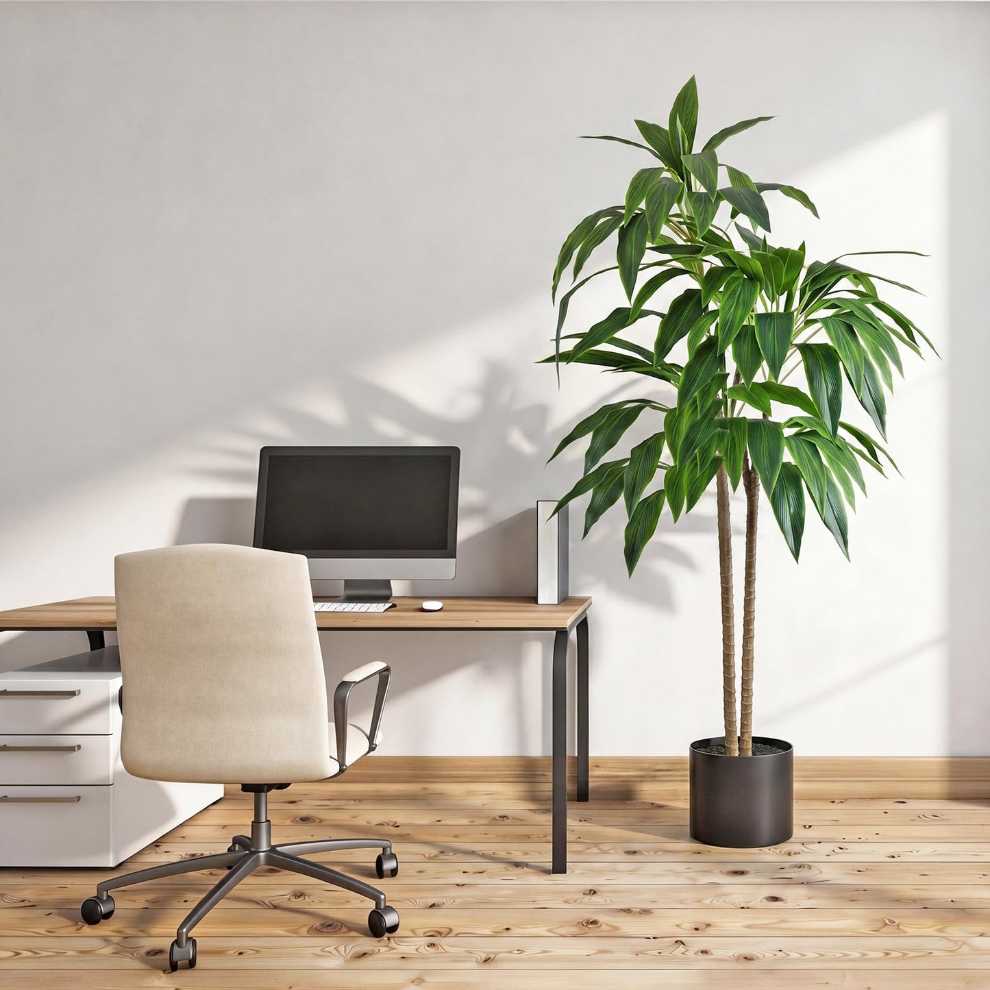 DUMOS 51in Artificial Dracaena Tree, 4FT Lifelike Faux Indoor Floor Plant with Bendable Leaves, Potted Tall Fake Plant for Living Room, Bedroom, Office Corner Decor