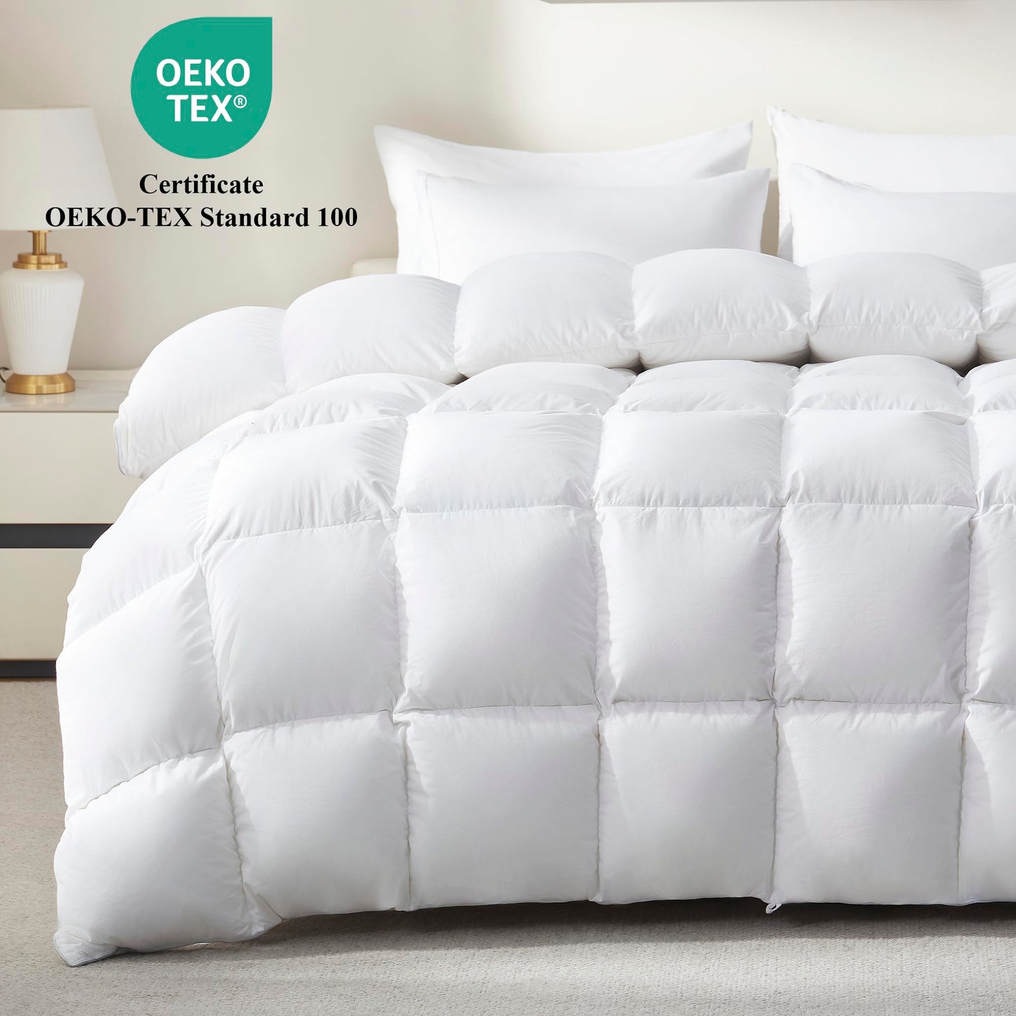 Ubauba Goose Feather Down Fiber Comforter Queen Size - All Season White Fluffy Duvet Insert - 750+ Fill Power Luxurious Hotel Bedding Comforter - Soft 100% Cotton Cover, Medium Warmth (90x90 Inch)