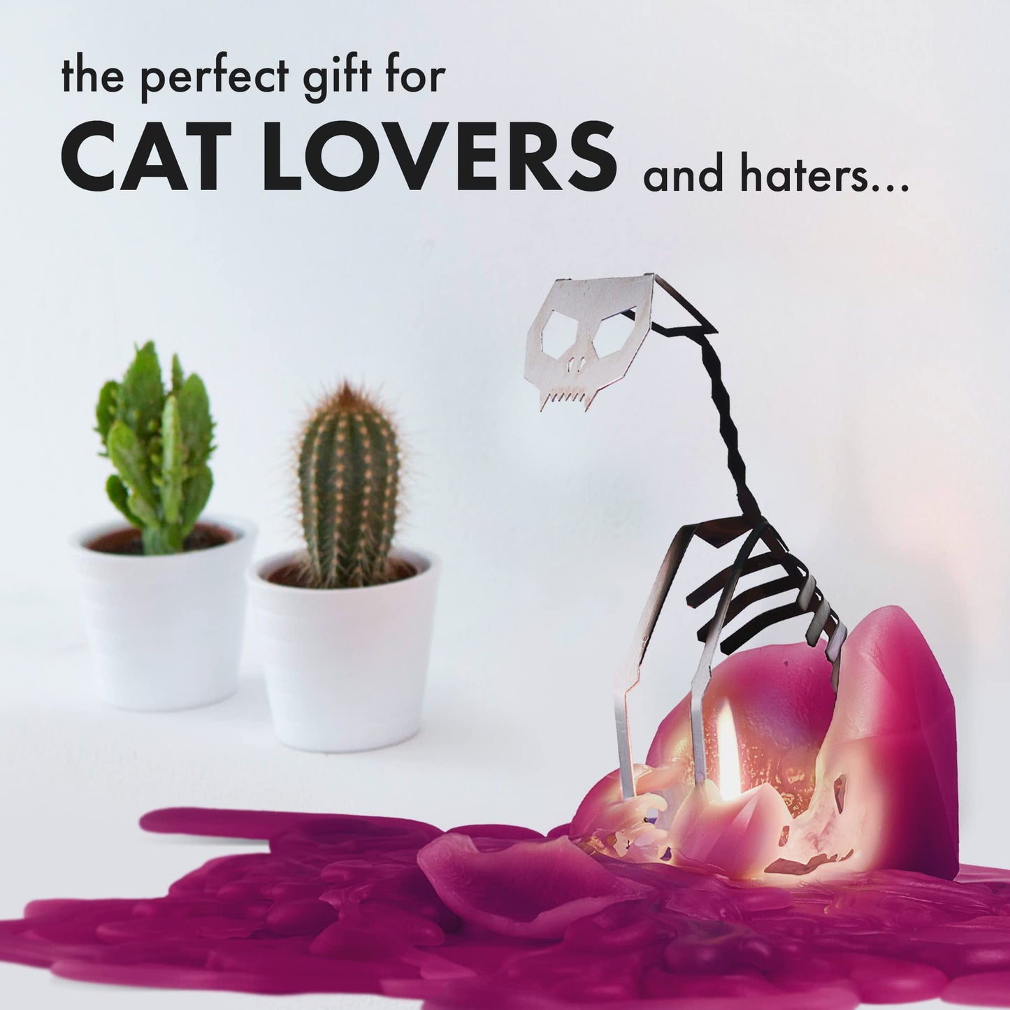 PyroPet Kisa Cat Candle (Burgundy) - The Original Cat Candle with Metallic Skeleton | Halloween Decor | Unique Gift for Cat Lovers | 20-Hr Burn Time | Dimensions: 6.7x2.9x4.5 in