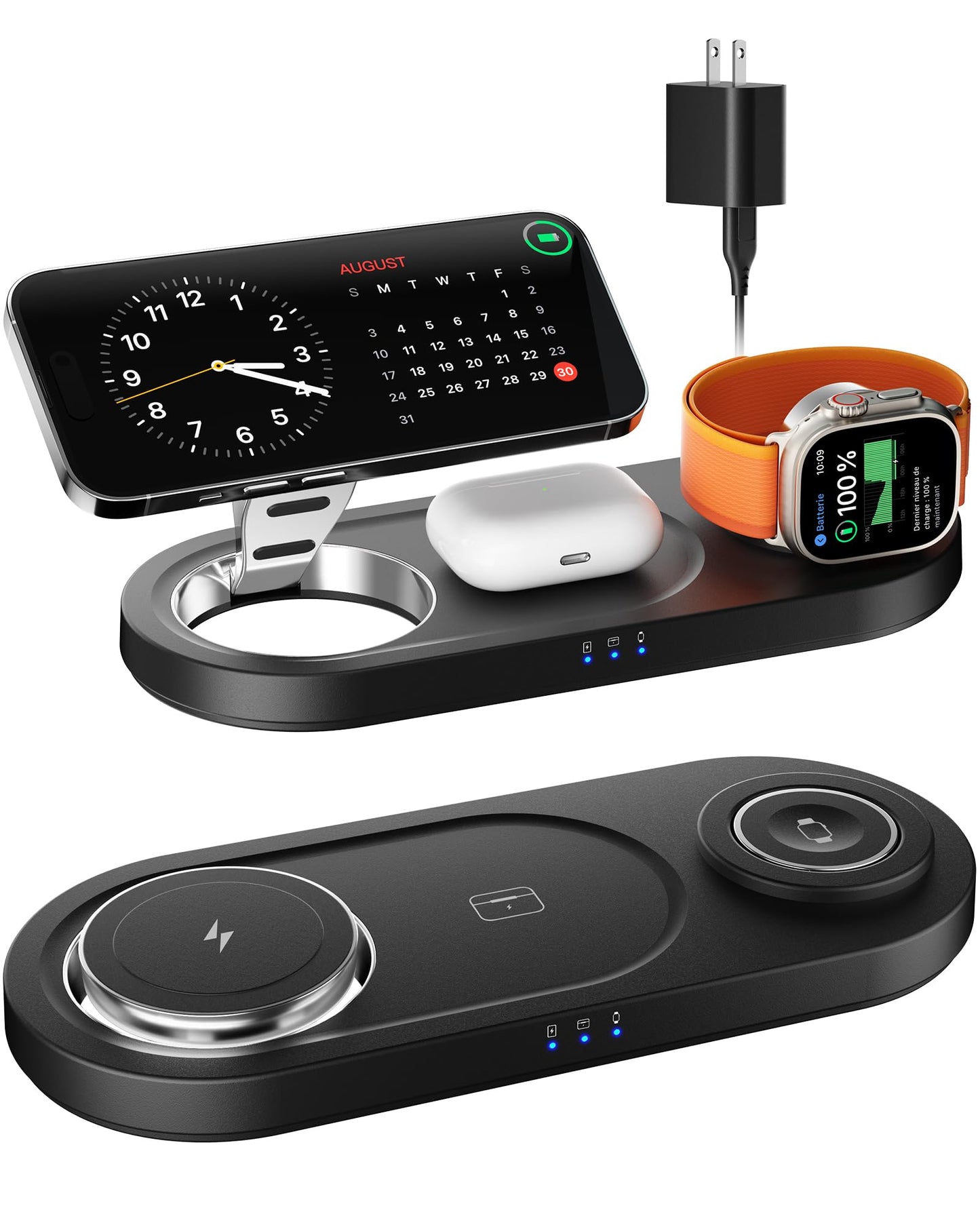 Upgraded 3 in 1 Wireless Charger, Nano Magnetic iPhone Charging Station for Apple Devices, Fast Mag Safe Charging Pad for iPhone 16/15/14/13/12 Series & AirPods Pro & Apple Watch Series, Black