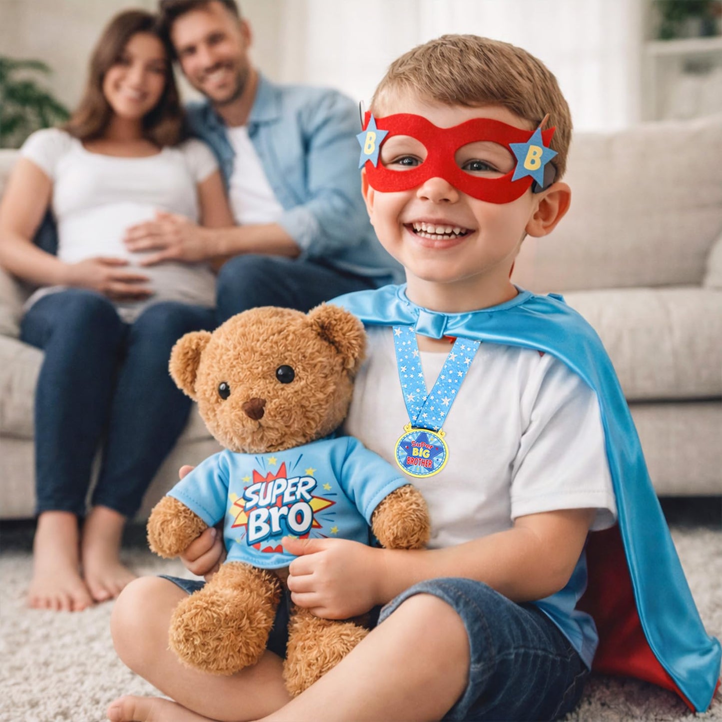 HAPGFS Big Brother Gift Set for Boys, Promoted to Bigbro, Plush Bear with Big Brother Outfit, Coloring Book, Medal, and Mask for Boys Age 3-8 from New Baby