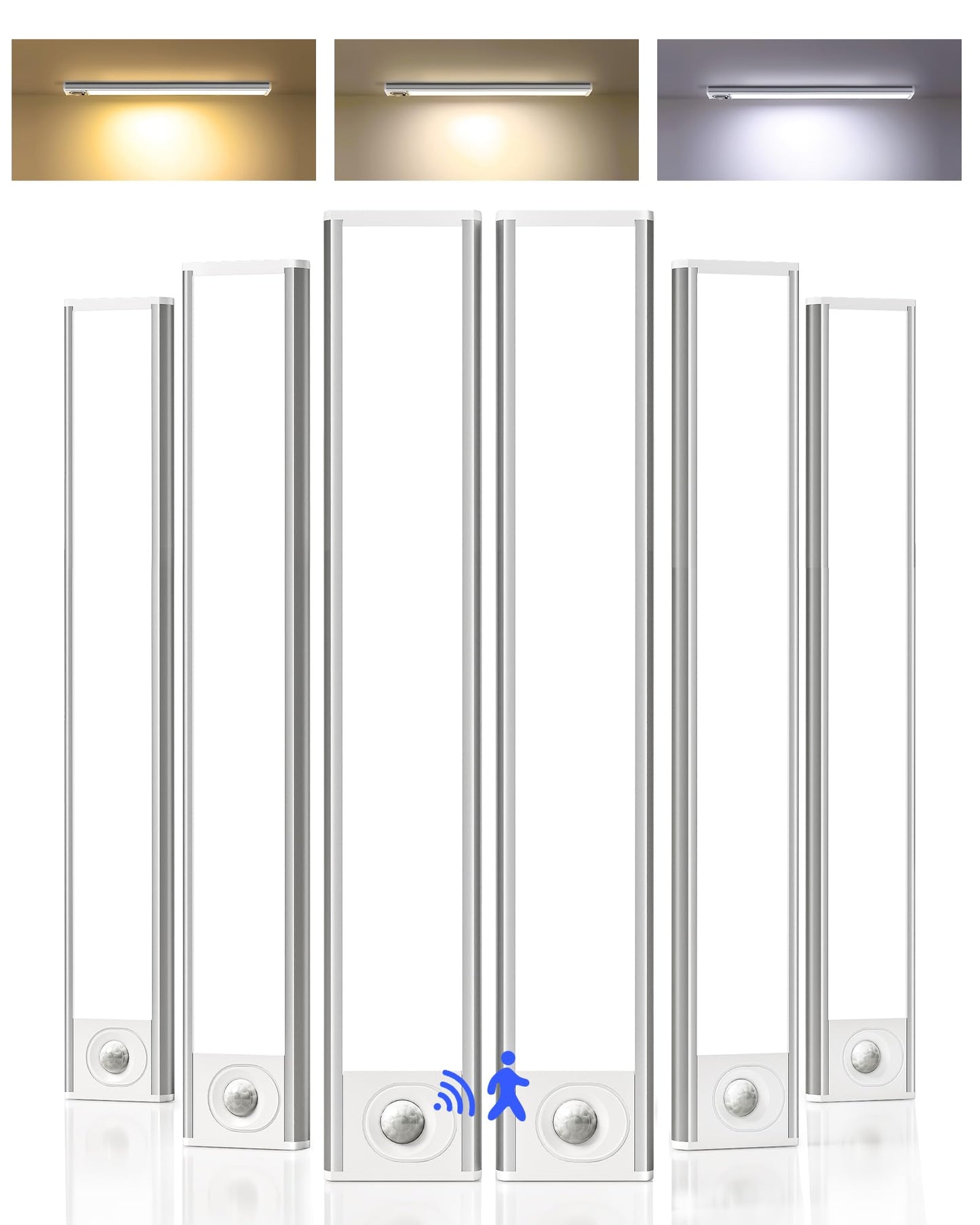 Under Cabinet Lighting, 12inch Rechargeable Motion Sensor Light Indoor, 2400mAh Battery Operated Closet Lights, with Dimmable & 3 Color Temps, Wireless Under Counter Lights for Kitchen,Stairs(6Pack) ﻿