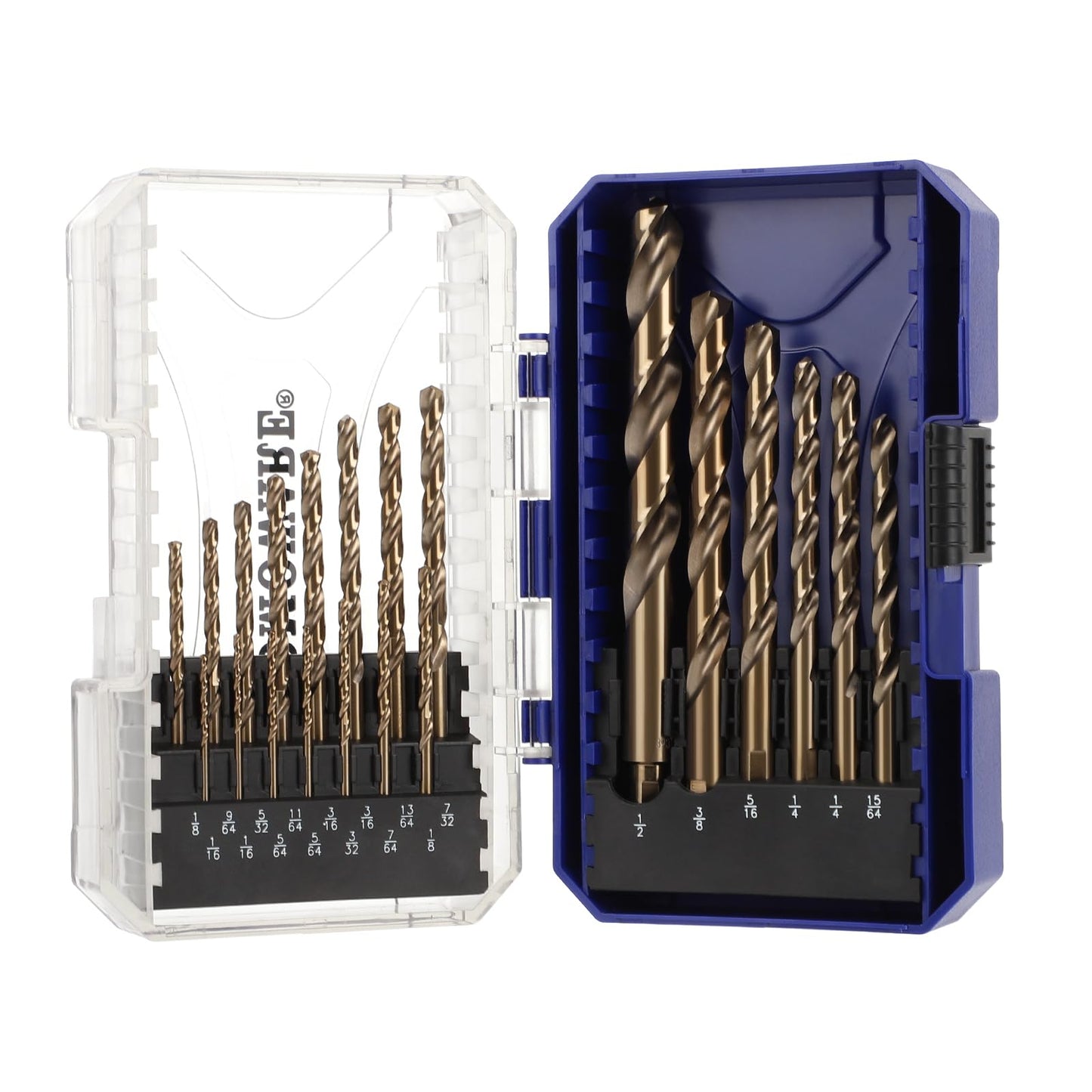 COMOWARE Cobalt Drill Bit Set- 21Pcs M42 High Speed Steel Twist Jobber Length for Hardened Metal, Stainless Steel, Cast Iron and Wood Plastic with Indexed Storage Case, 1/16"-1/2"