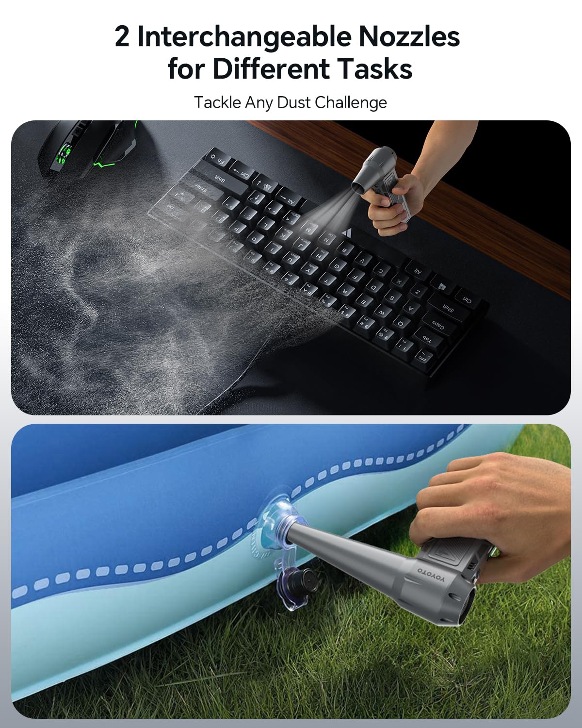 Compressed Air Duster, 300000RPM Powerful Electric Air Duster Rechargeable with LED Light and Brushless Motor, 4-Gear Cordless Mini Air Blower for Keyboard, Computers, Car, Outdoors (Silver Gray)