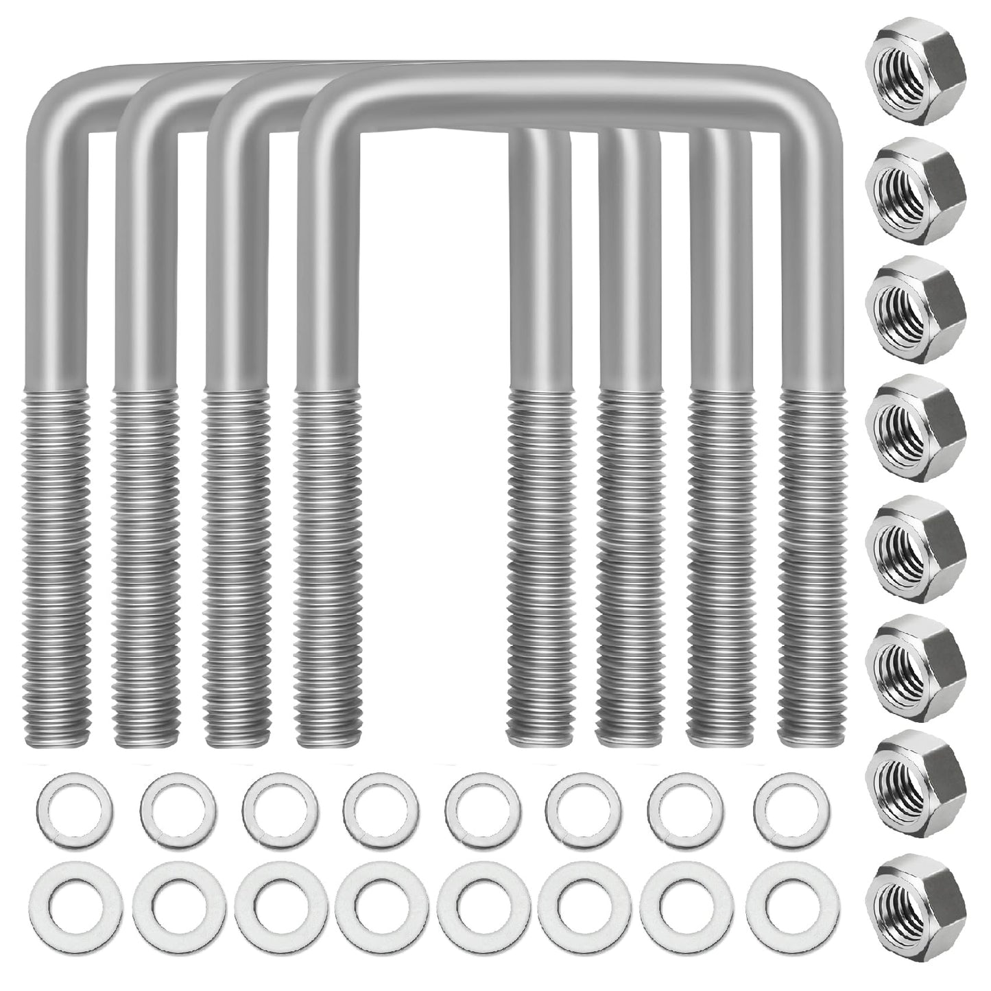4 Pcs Hot Dipped Galvanized Square U-Bolts,3 inch Wide,Boat Trailer U-Bolts with Washers and Nuts for Boat Trailer,Automobiles,Industrial,Heavy Duty U Bolt (1/2" D x 3 1/16" W x 4 5/16" L)