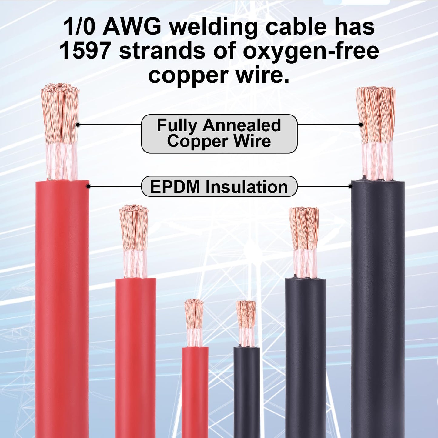Geosiry 1/0 Battery Cable, 10FT Red + 10FT Black 1/0 Welding Cable, Stranded Oxygen-Free Pure Copper Wire for Automotive, Battery, Solar, Marine and Generator