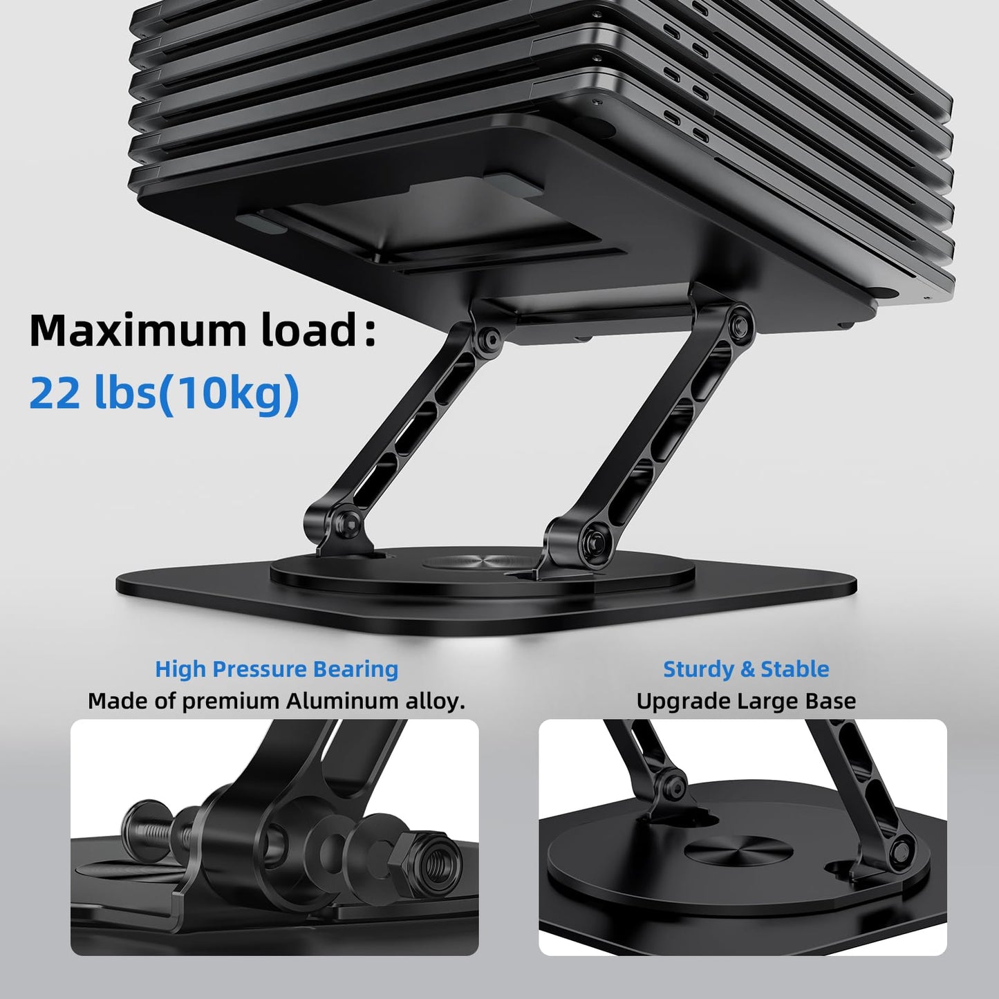 MCHOSE Laptop Stand for Desk, Ergonomic Laptop Riser with 360° Rotating Base, Foldable Notebook Computer Holder Stand Compatible with MacBook Air Pro, Dell XPS, More 10-17" Laptops, Black
