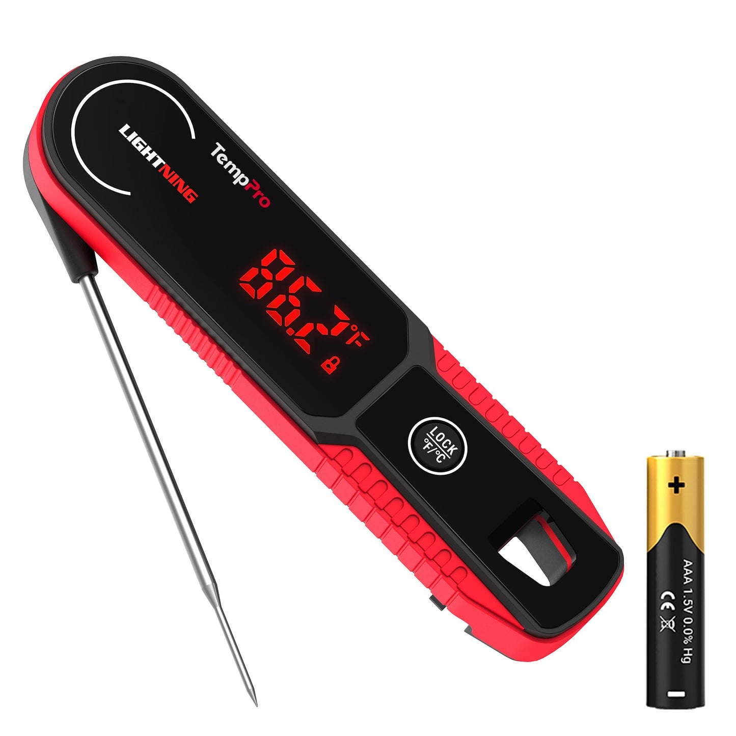 TempPro Lightning 1-Sec Instant Read Meat Thermometer, Kitchen Food Thermometer with 180° Rotating Display, IP67 Waterproof Cooking Thermometer for Deep Fry Smoker BBQ Grill (Previously ThermoPro)