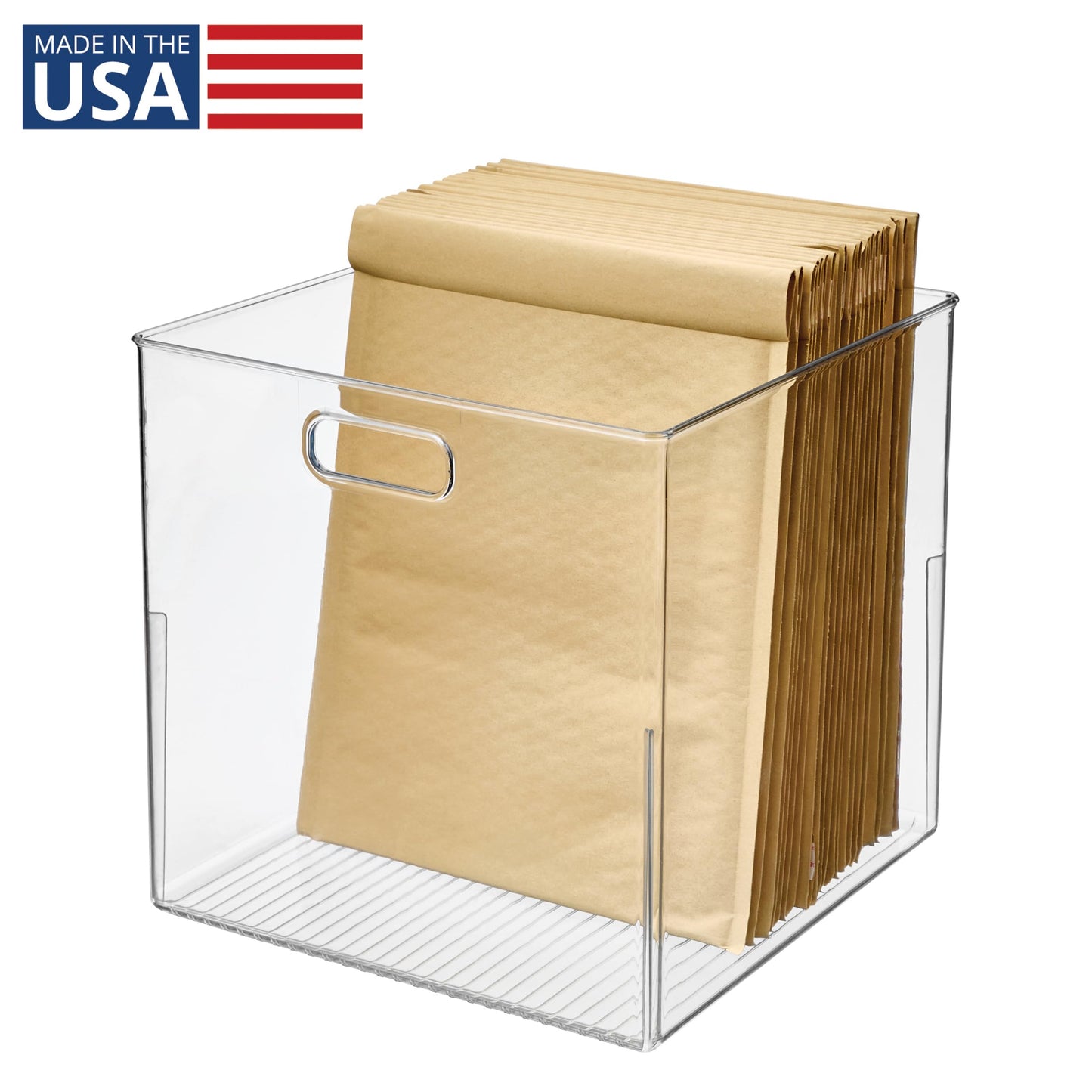 iDesign Pantry Storage Bin, Large Cube Organizer for Cabinet, Countertop, or Fridge, Clear, Made in USA