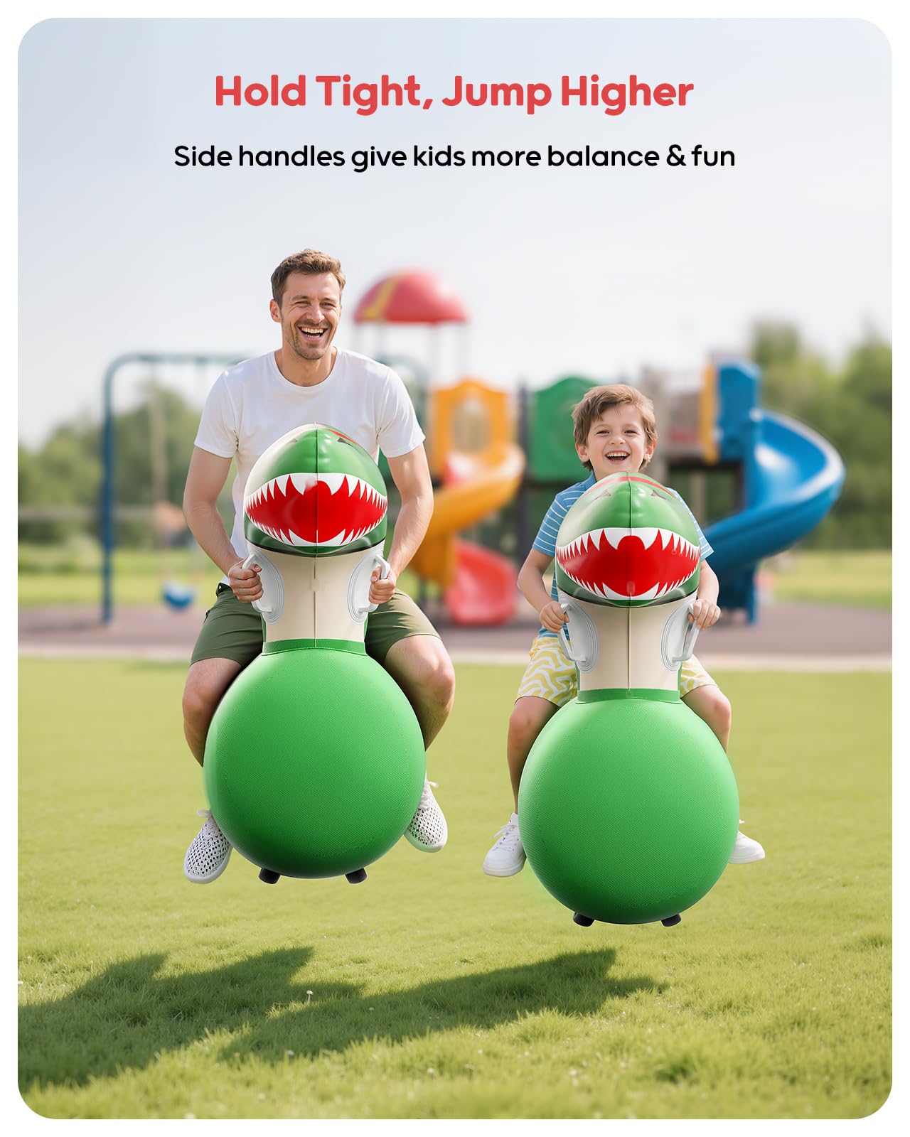 QPAU Inflatable Bouncy Dinosaur 2 PCS with Hand Pump, Heavy Duty Giant Bouncy Pal, 220lbs Load Capacity, Bouncy Animal Hopper Toy, Indoor Outdoor Hopping Horse for Girls Boys Ages 5+