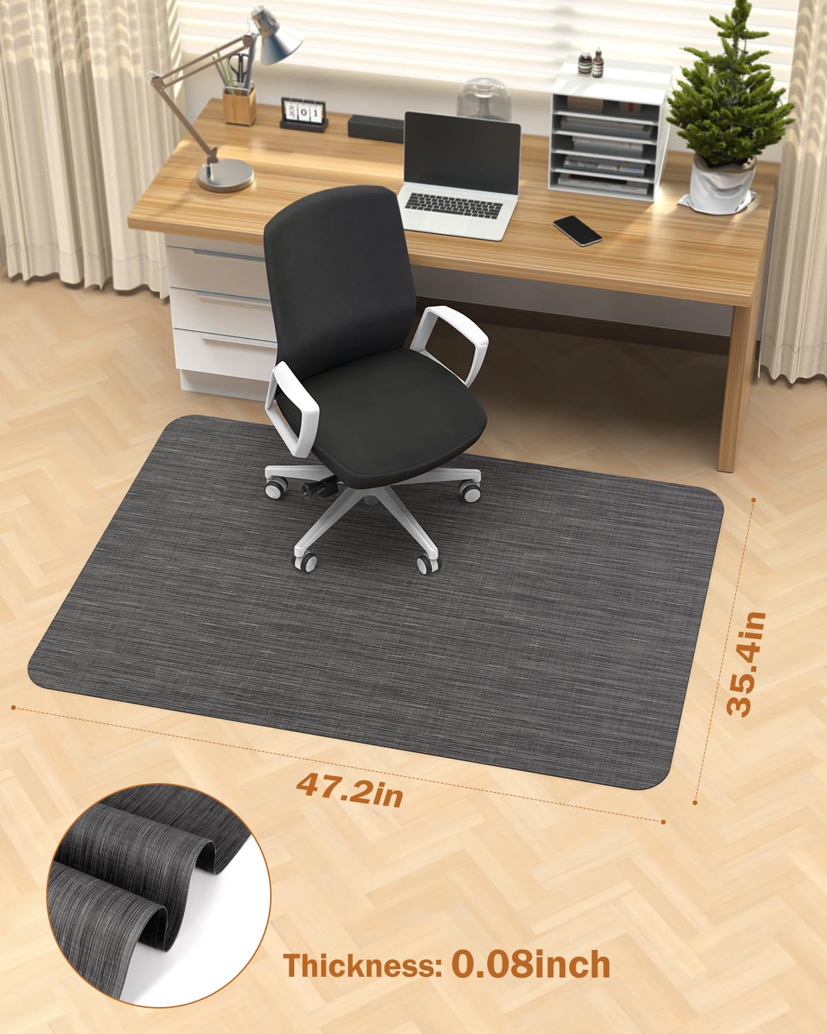 Blvornl Office Chair Mat for Hardwood Floor, 35.4"*47.2" Desk Computer Mat for Hard Wood, Large Anti-Slip Hard Floor Protector Rolling Chair Mat, PVC Desk Rug for Office Black