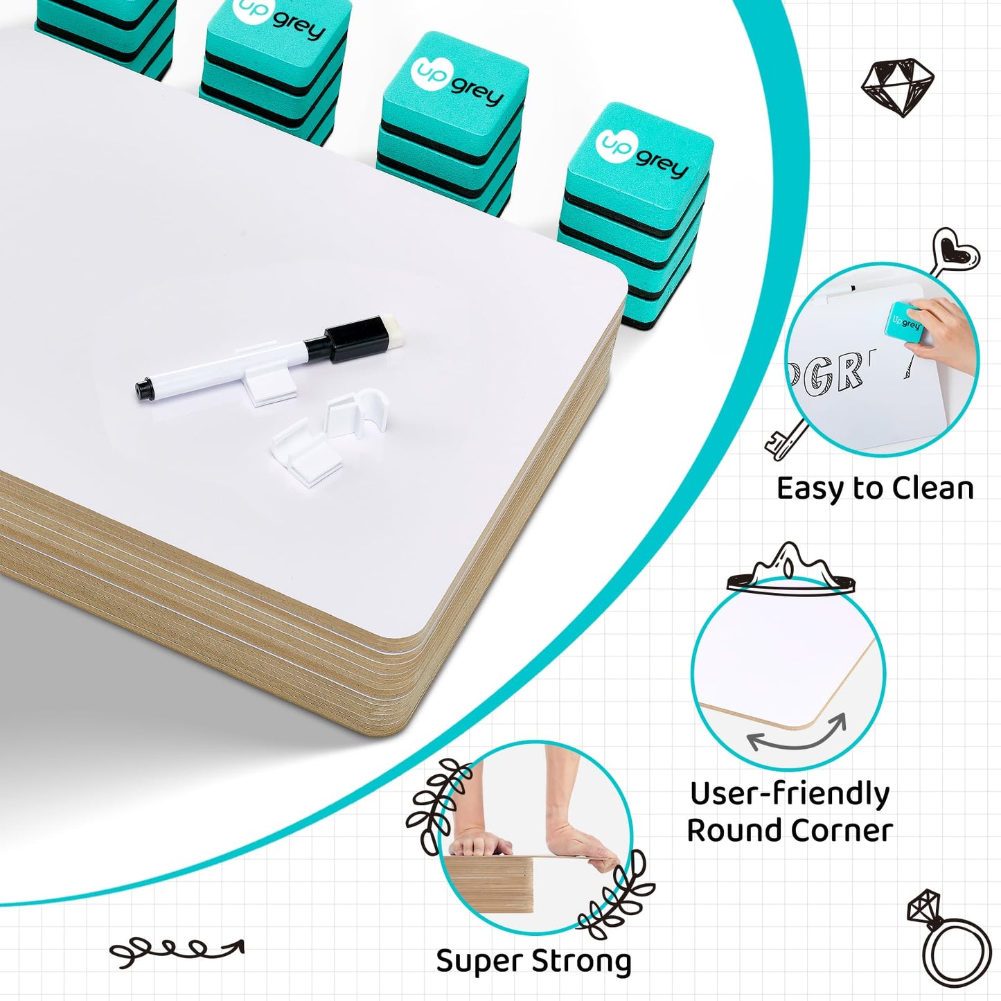 Dry Erase Lapboards 32 Pack, Double-Sided Small White Board for Classroom Student, 9"x12" Portable Dry Erase Board Bulk, Mini Whiteboard with 36 Pens, 36 Erasers & 36 Pen Holders, for Teacher Supplies