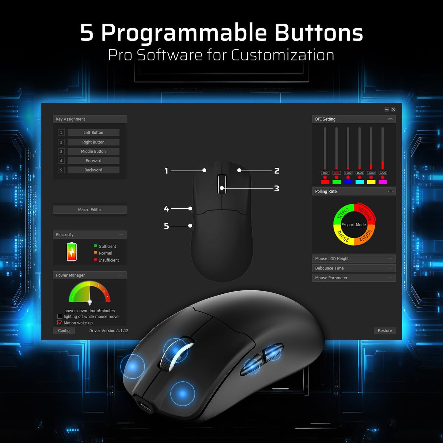 LTC GM022 Ultralight 3-Mode Wireless Gaming Mouse with RGB Charging Dock, PAW3395 26K DPI Sensor, 55G Lightweight Ergonomic Bluetooth Gaming Mouse, 5 Programmable Buttons, 80 Million Click Switch