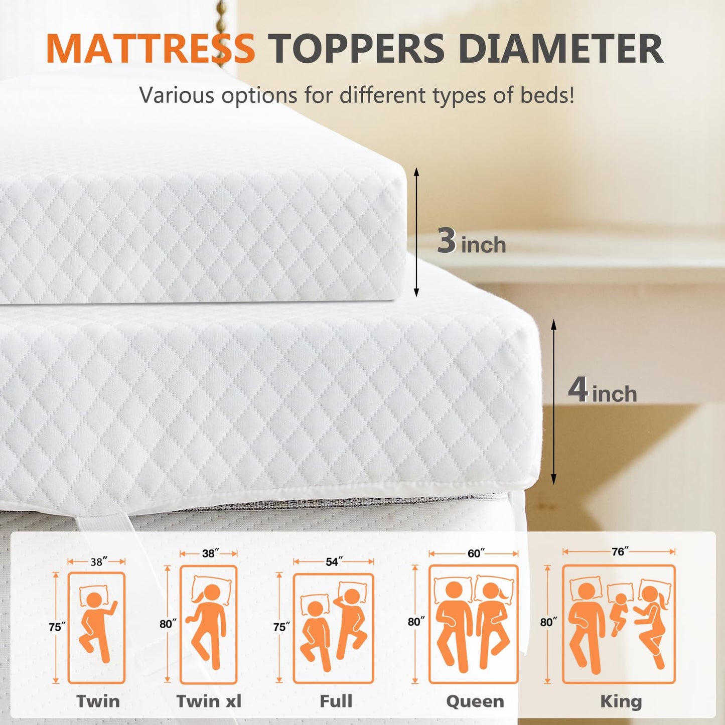 Sweetcrispy Memory Foam Mattress Topper Twin with Removable Soft Cover, 4 Inch Thick Gel Infused Cooling Toppers Pad for Twin Size Bed, Sleeper Sofa, RV, Camper, CertiPUR US Certified