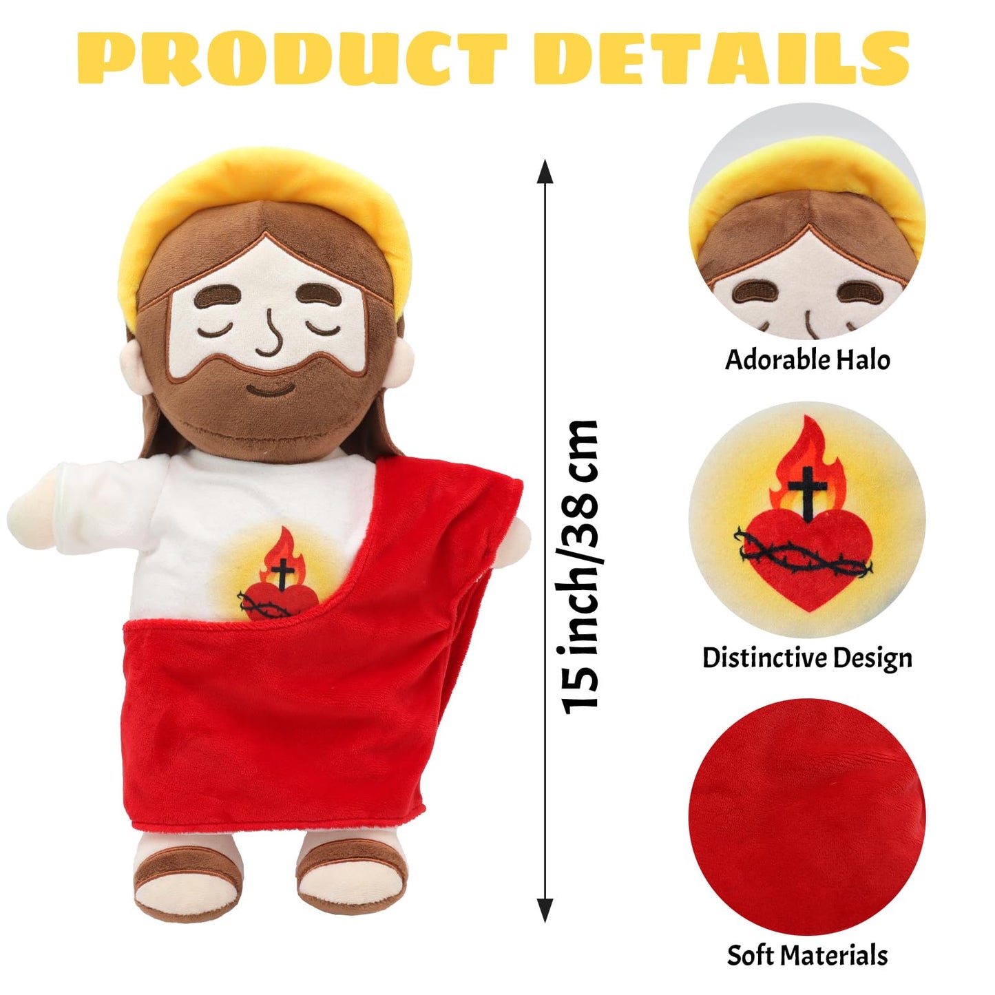Yelakey - Calming Jesus Plush Toys with Light and Sound, Jesus Breathe Plush Doll with Stuffed Animals, Religious Christian Catholic, Christmas Easter Gifts for