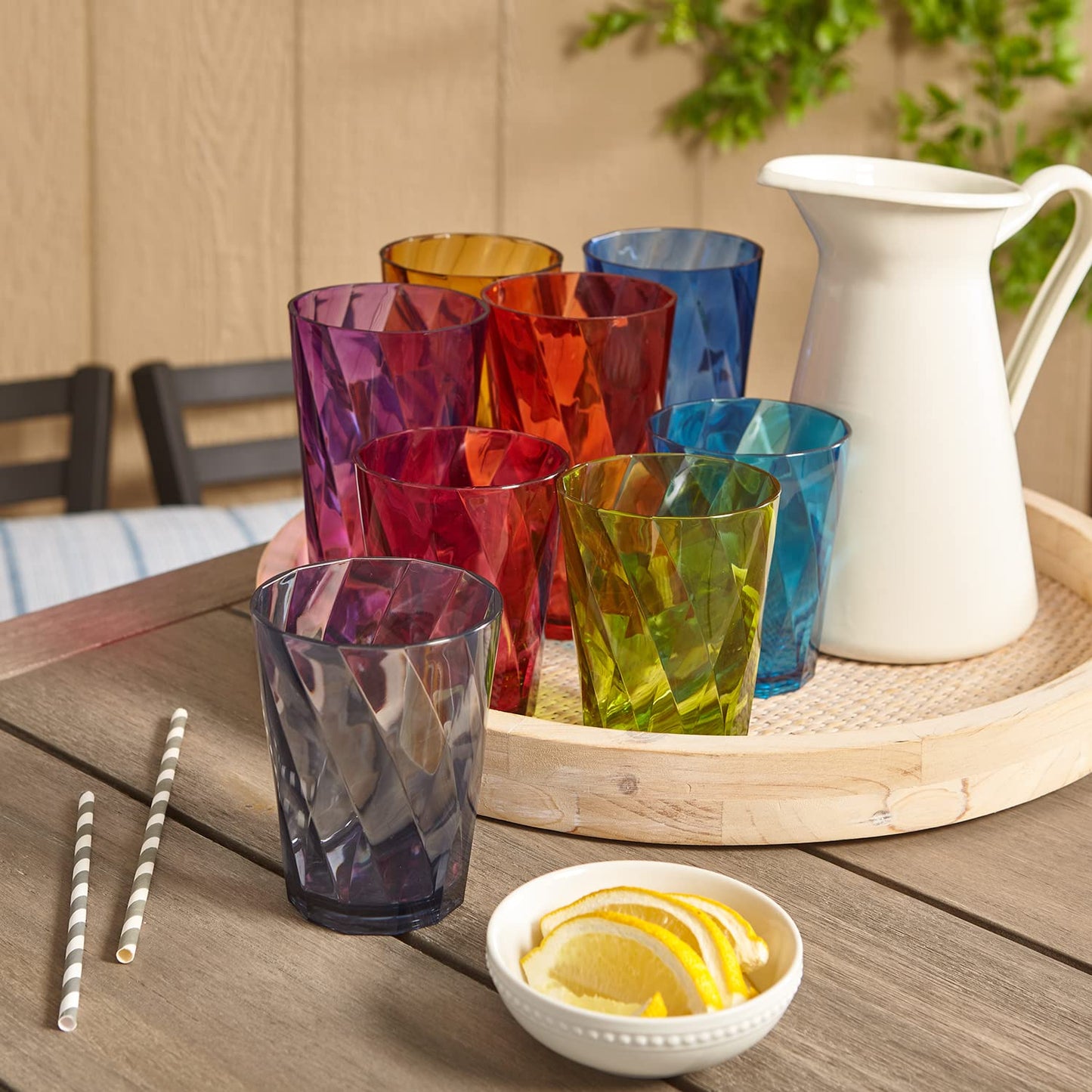 US Acrylic Optix Plastic Reusable Drinking Glasses (Set of 16) 14oz Rocks & 20oz Water Cups in Jewel Tone Colors | BPA-Free Tumblers, Made in USA | Top-Rack Dishwasher Safe