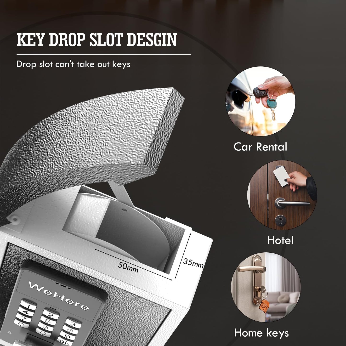 DiDiHere Key Lock Box with Drop Slot, Porch Hide a Key Box Wall Mount, Smart Key LockBox for House Outside, Realtors, Apartment, Store, Multiple Unlocking Ways