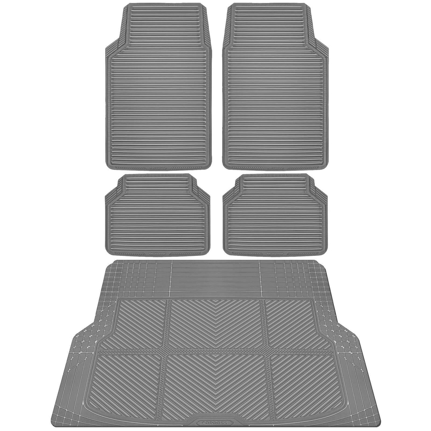 CAR PASS Gray Rubber Car Floor Mats & Cargo Liners, All Weather Car Mats & Trunk Mats,Waterproof Automotive Floor Mats Trim to Fit for Most Cars Sedans SUVs Vans, Durable Heavy Duty Anti-Slip, Gray