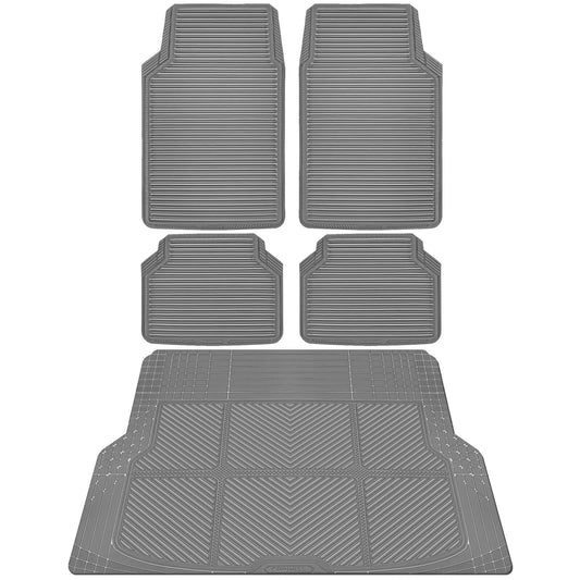 CAR PASS Gray Rubber Car Floor Mats & Cargo Liners, All Weather Car Mats & Trunk Mats,Waterproof Automotive Floor Mats Trim to Fit for Most Cars Sedans SUVs Vans, Durable Heavy Duty Anti-Slip, Gray