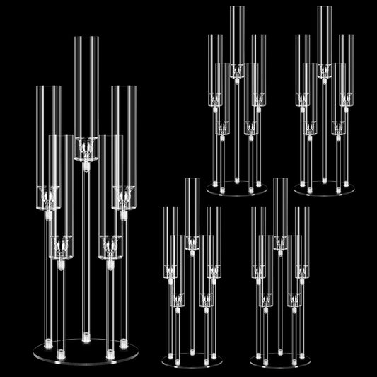 4 Set 5 Arms Acrylic Candelabra Centerpieces for Wedding Table Decorations,Clear Candlesticks Holder with Acrylic Shade for Valentine's Day Dinner Party Fireplace Gift Fit LED Candle