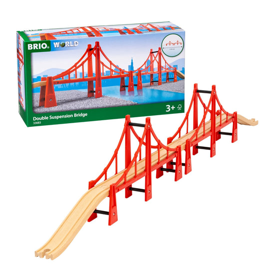BRIO World Double Suspension Bridge - FSC-Certified Longest Wooden Train Track Bridge - Compatible with All BRIO Railway Sets - 5-Piece Set of 2 Bridges & 3 Tracks - Creative Fun for Kids Ages 3 & Up
