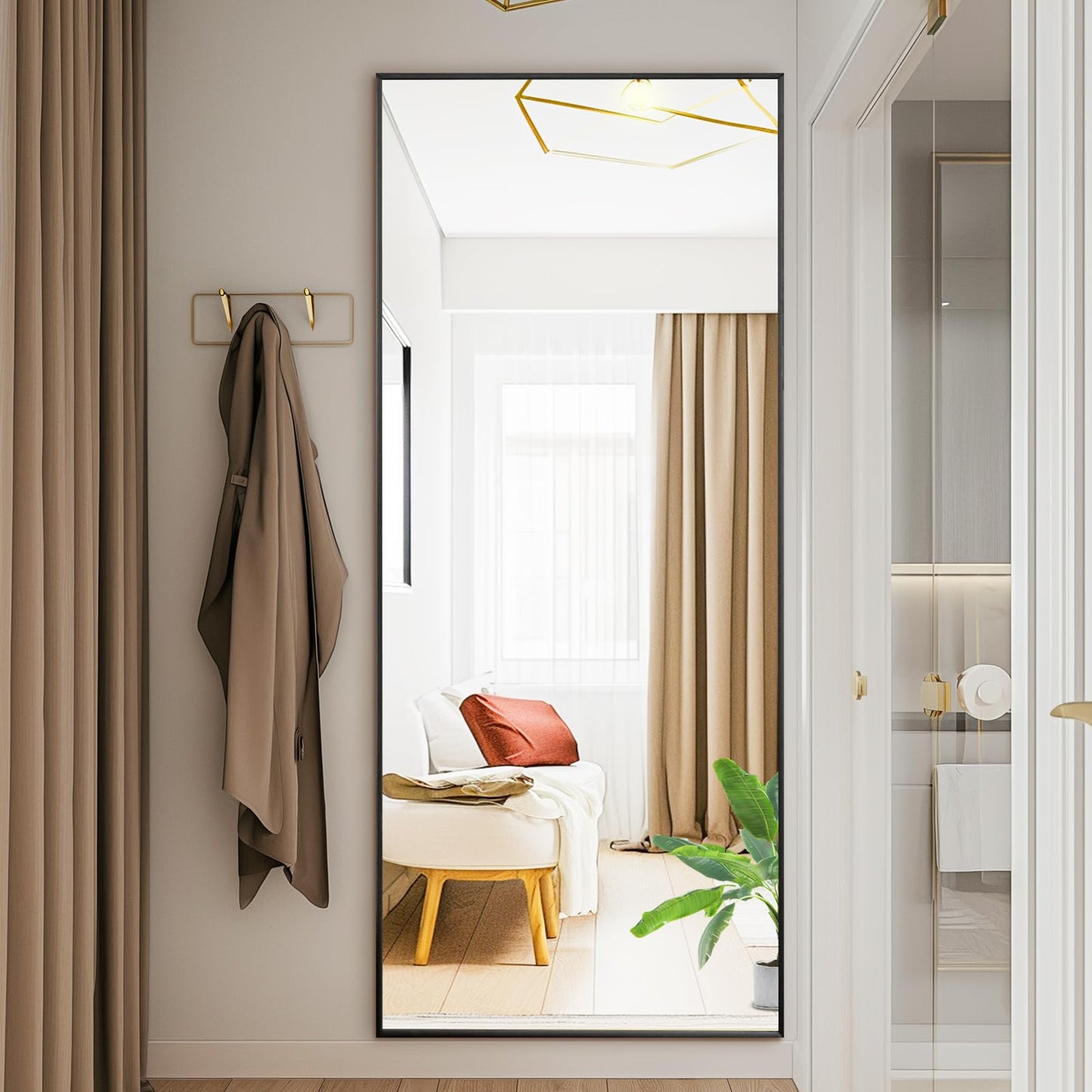 Aidoly Mirror Full Length, Upgraded 21"x64" Body Wall Mirrors with Shatter-Proof Glass, Floor Standing, Hanging or Leaning, Tall Mirror with Stand Aluminum Alloy Frame for Bedroom, Black