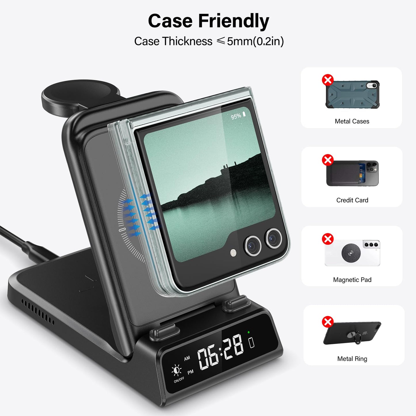 Charging Station for Samsung Z Flip 6, SwanScout 703F, Wireless Charger for Samsung Galaxy Z Flip 6/5/4/3, Galaxy Watch Ultra/7/6/6 Classic/5/5 Pro, Galaxy Buds 3 Pro/3/2 Pro/2 (No Adapter)