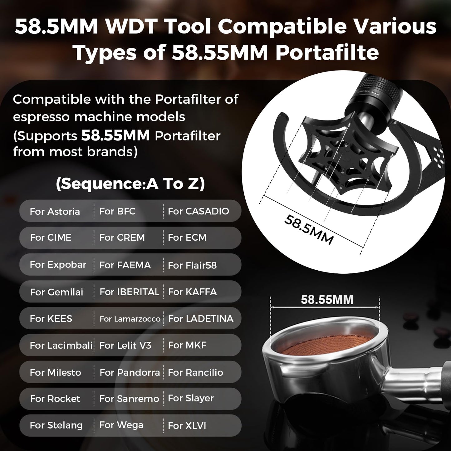 IKAPE Mantis WDT Distribution Tool with Clean Brush, 58.5mm Espresso Stirrer Distribution Tool for Barista, 10 Needle Espresso Stirrer with Dosing Funnel&Stand, Adjustable Needle Height, Walnut Handle