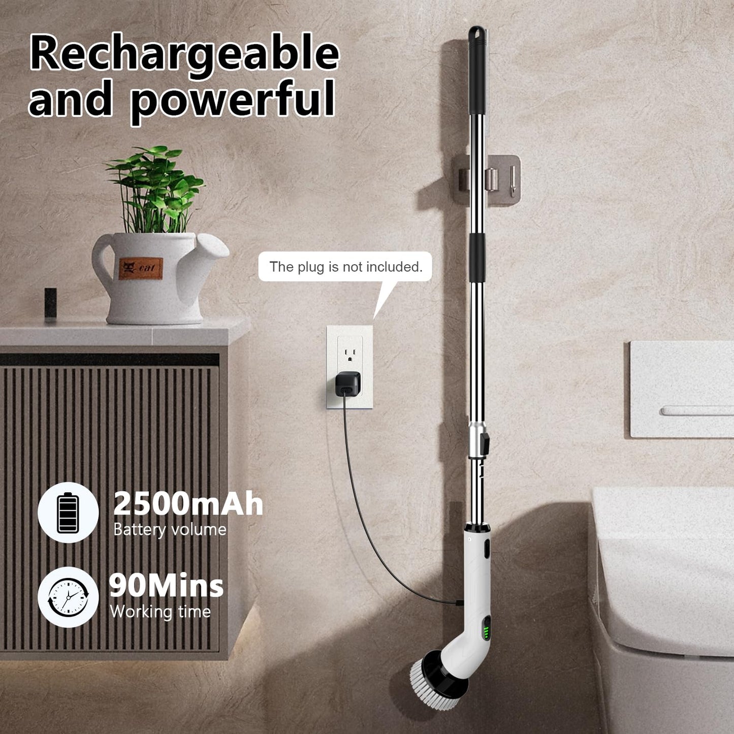 TUYU Electric Spin Scrubber, Full-Body IPX7 Waterproof Bathroom Scrubber,4 Replacement Head for Adjustable Extension Handle Electric Cleaning Brush for Bathroom, Tub, Tile