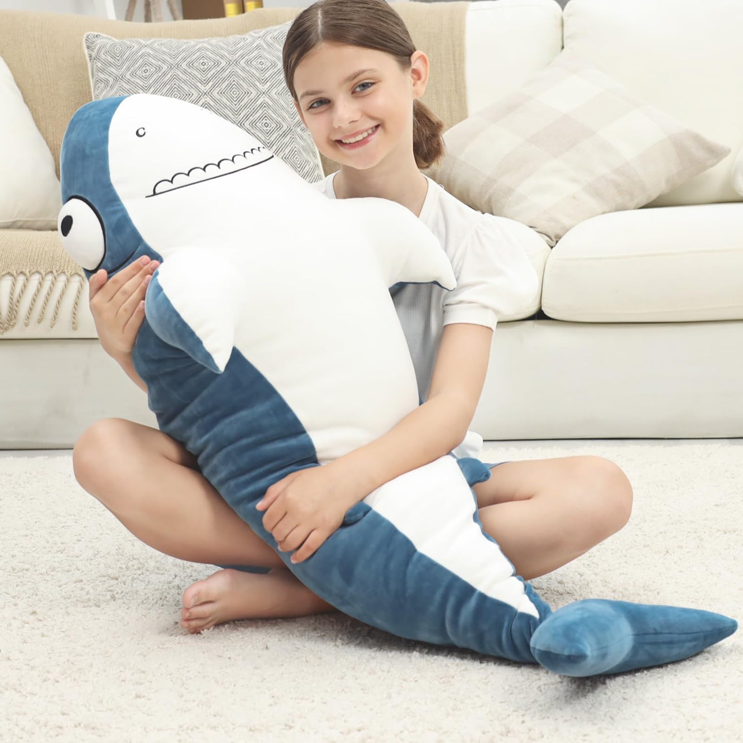 HAIJUNYA 48” Blue Giant Sharks Plush, Large Whale Shark Stuffed Animals, Big Ocean Sea Fish Squishy Body Pillow Soft Plushies Toys, Gifts for Kids Girls Boys, Birthday Easter