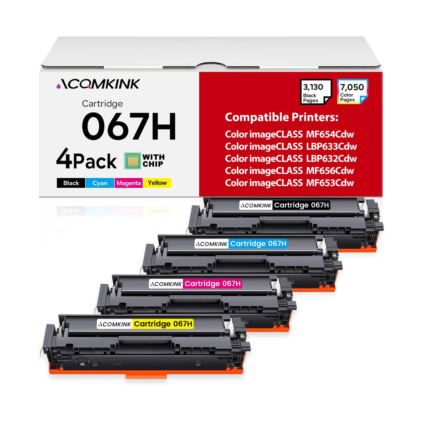 Cartridge 067H CRG067H Toner Cartridge Set 4 Pack Replacement for Canon 067H Color imageCLASS MF656Cdw LBP633Cdw LBP632Cdw MF653Cdw MF654Cdw Printer Ink (1BK /1C/1M/1Y)