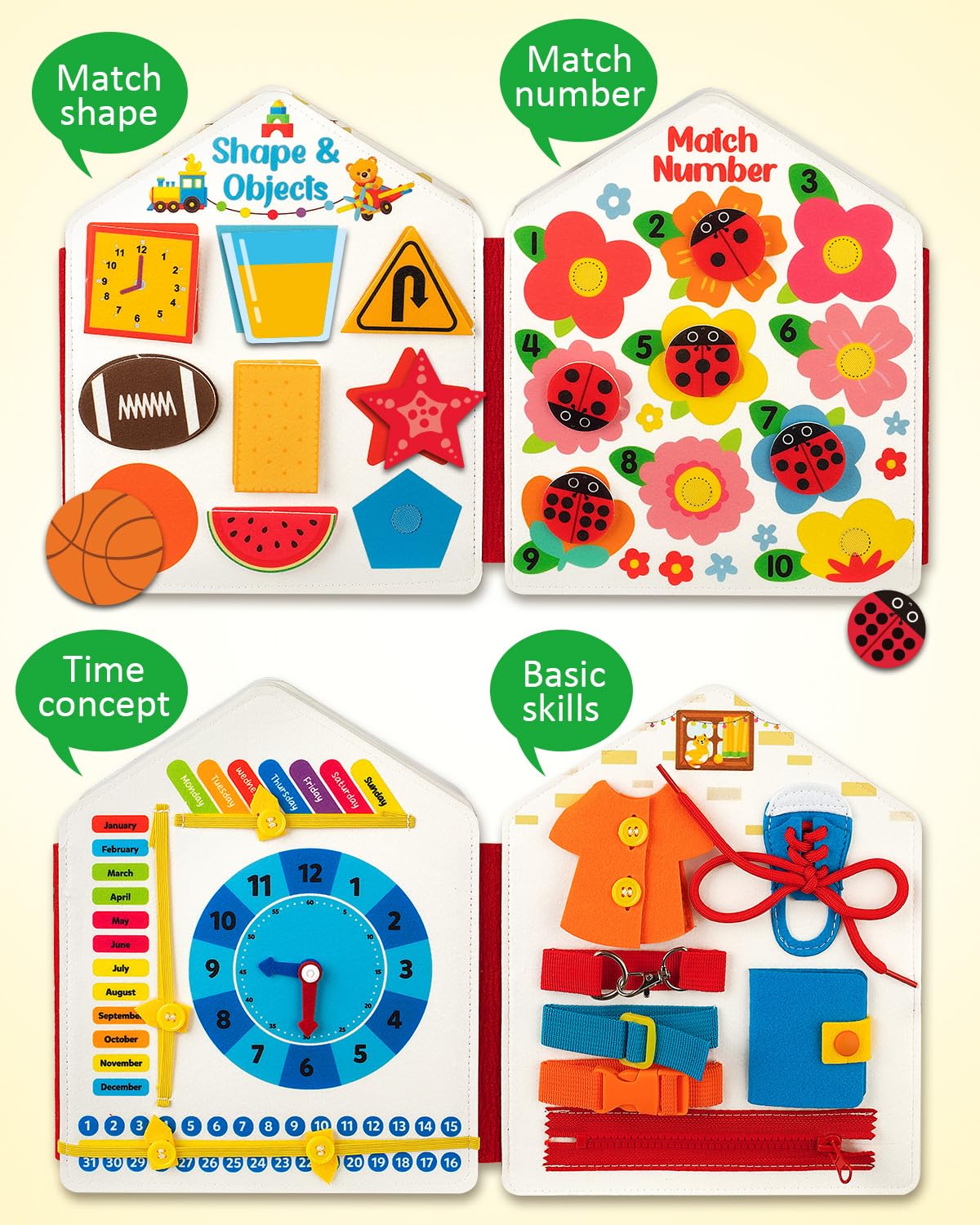 Coogam Toddler Felt Montessori Busy Book, Activity Sensory Boards Fine Motor Skill Quiet Book Car Travel Autism Toys Preschool Learning Educational Toy Gift for Kids