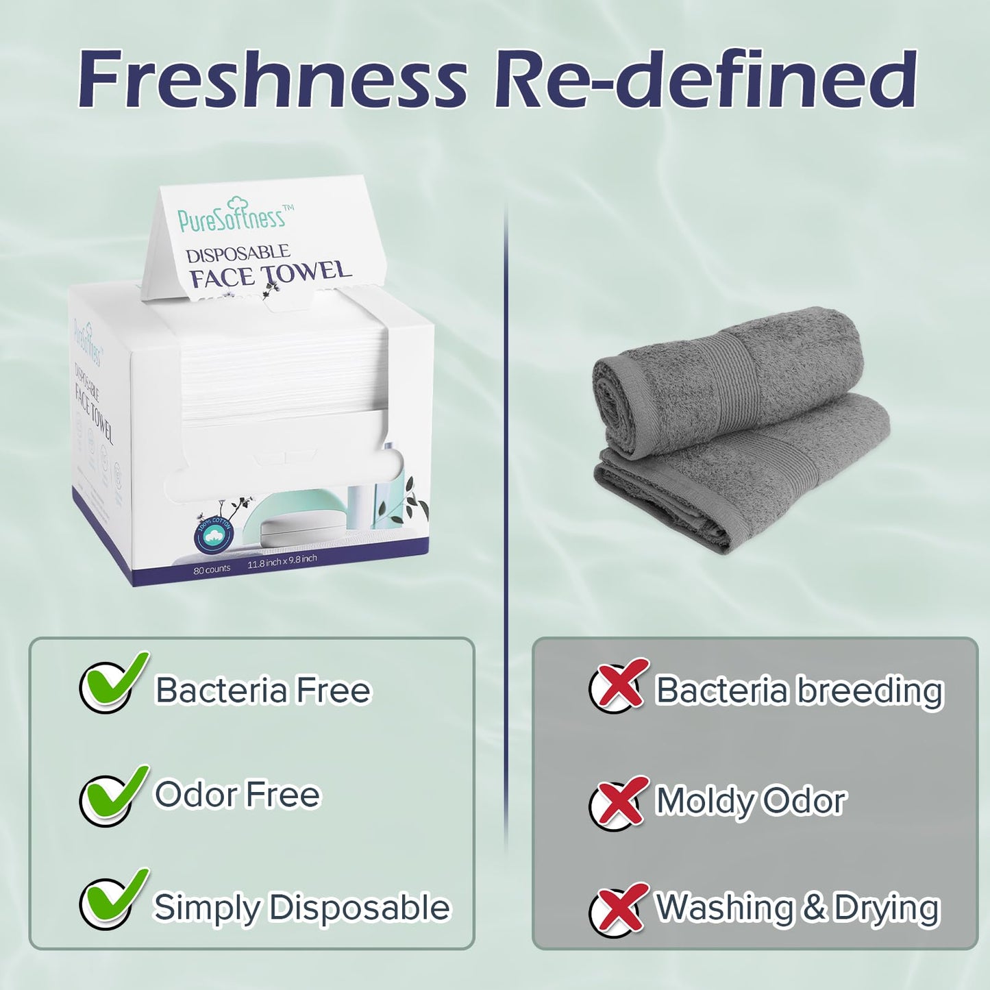 PureSoftness Disposable Face Towel, 100% Cotton, Extra Large 12" x 10", Soft Dry Wipe Face Wash, Makeup Remover, Biodegradable Towelette for Sensitive Skin 320 Count (4 Pack)
