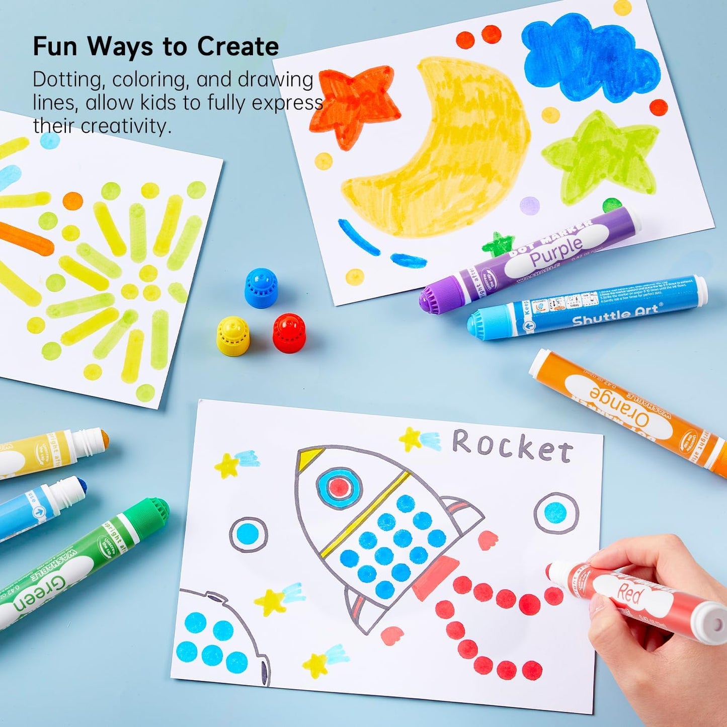 Shuttle Art Dot Markers, 36 Colors WashableDot Art Markers with Free Activity Book, Fun Art Supplies for Kids Toddlers and Preschoolers, Non Toxic Water-Based Paint Daubers