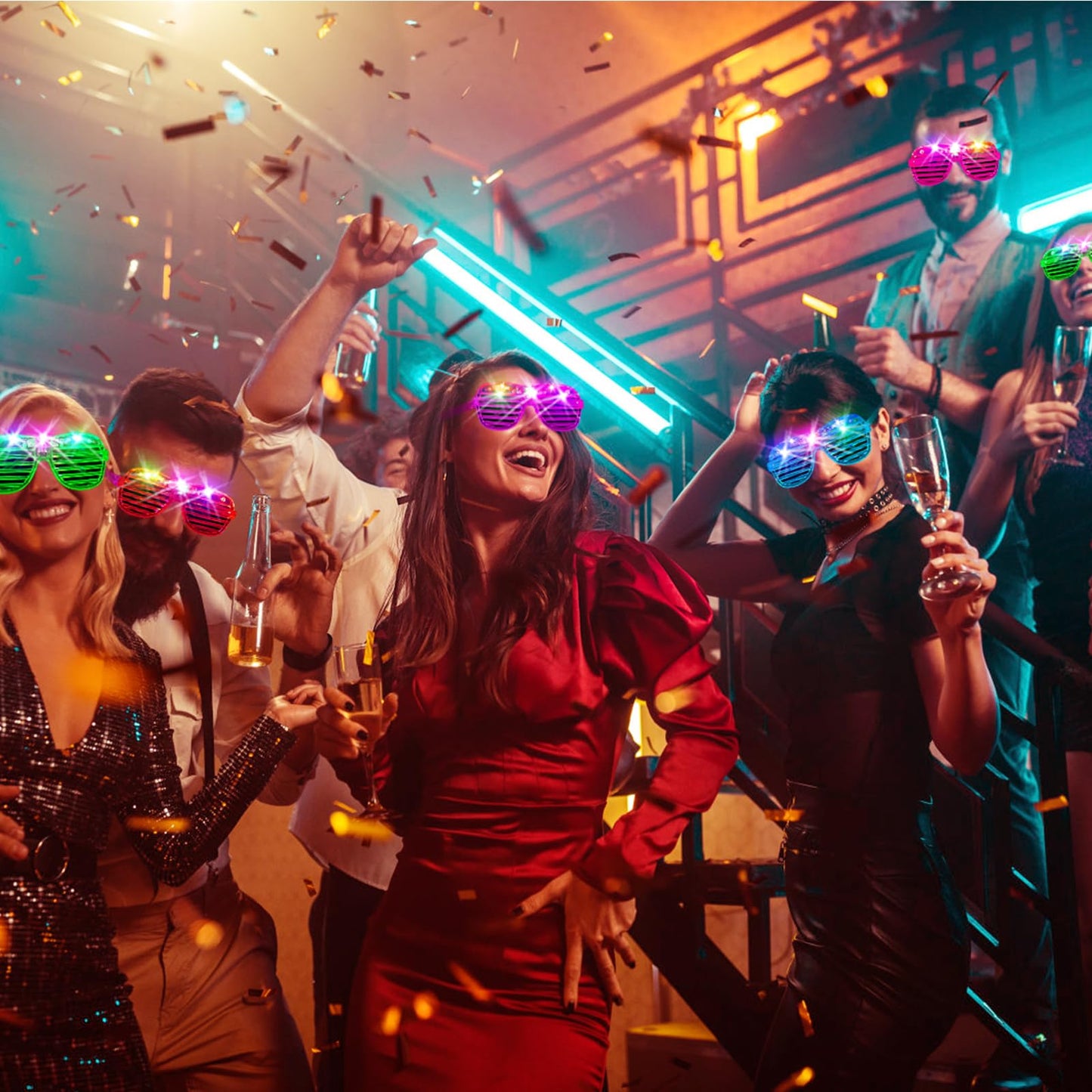 HONLYNE105 PCS LED Glasses, Light Up Glasses for Kids Adults, Neon Flashing Sunglasses Glow Party Supplies Glow Glasses for Wedding Birthday New Year Rave Carnival
