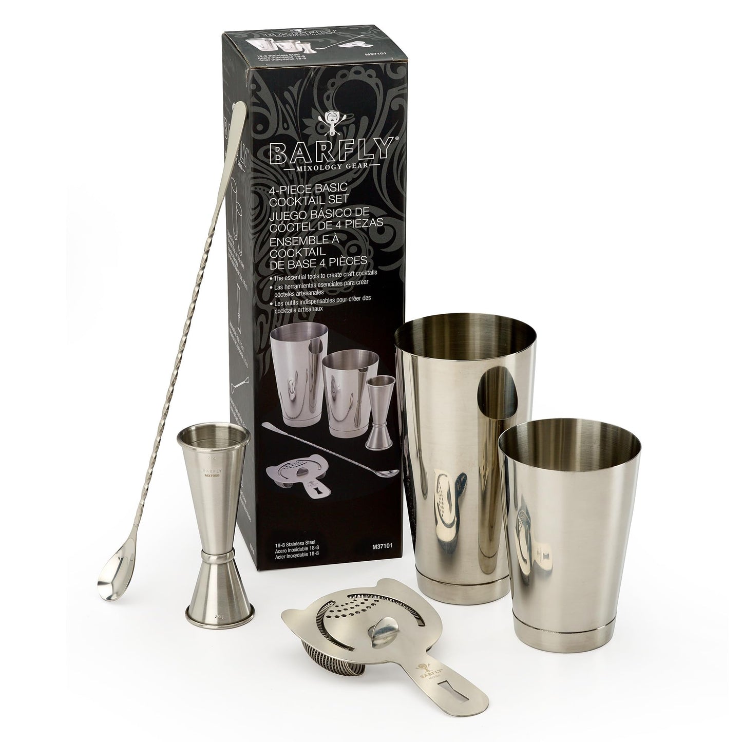 Barfly M37101 Basics Cocktail Set, 5-Piece, Stainless Steel