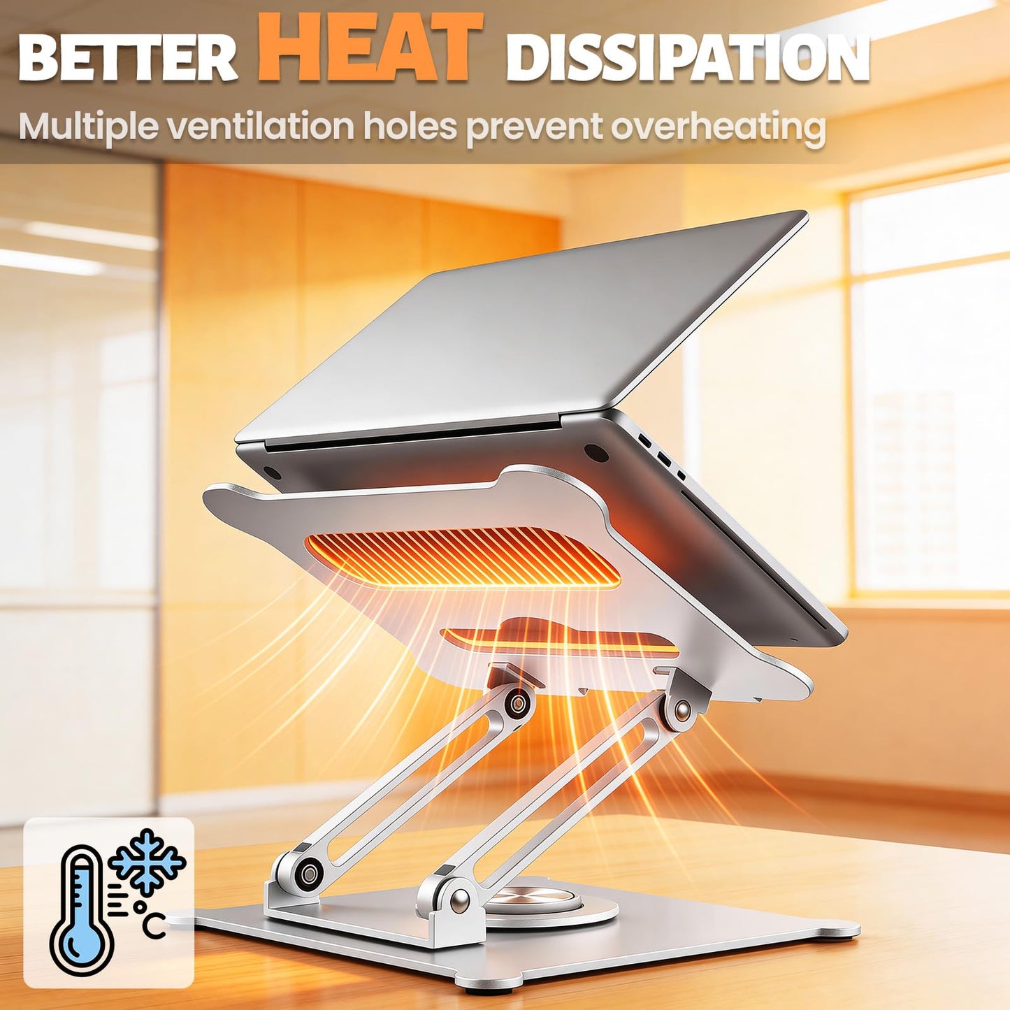 Urmust Adjustable Laptop Stand for Desk, 360 Rotating Base, Ergonomic Computer Stand, Compatible with MacBook Air Pro, Dell, HP, for Office Home