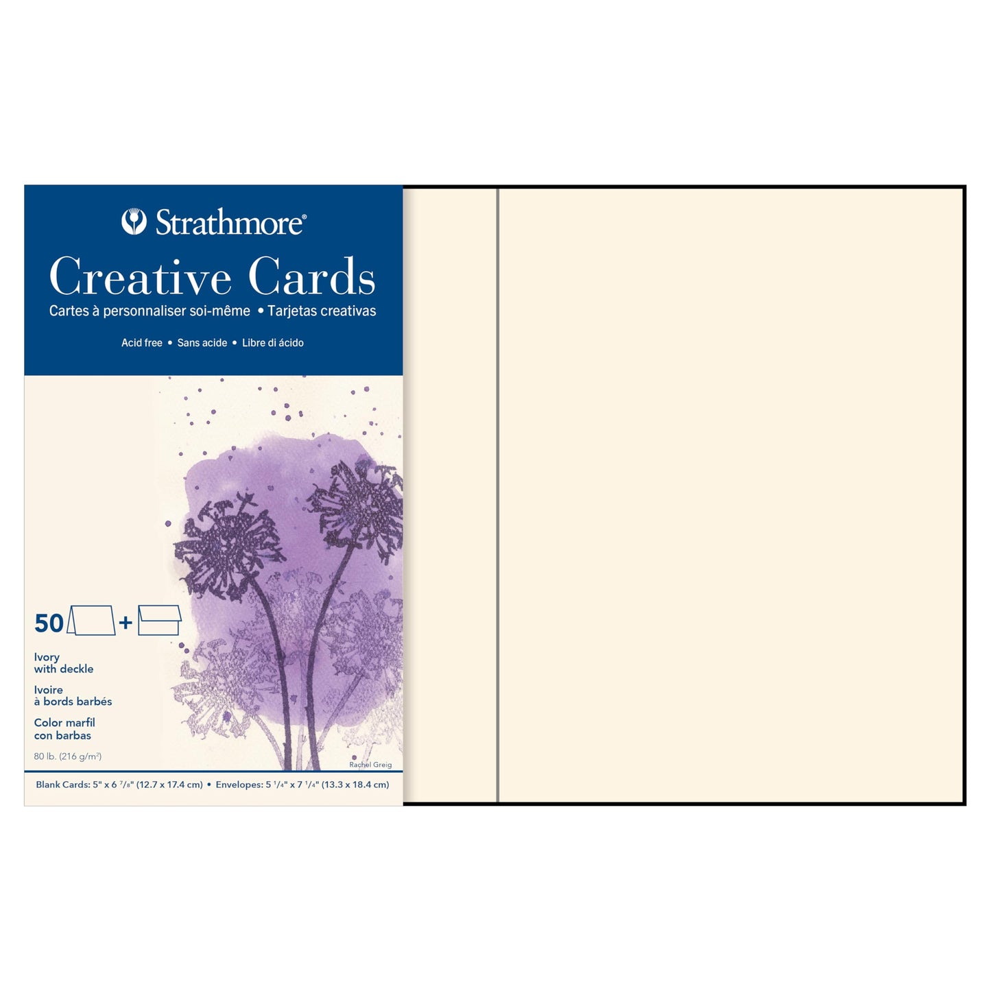 Strathmore Creative Cards with Envelopes, 80 lb. Smooth Surface, 5 X 6.875 inches, Ivory/Deckle, Package of 50 (105-235)
