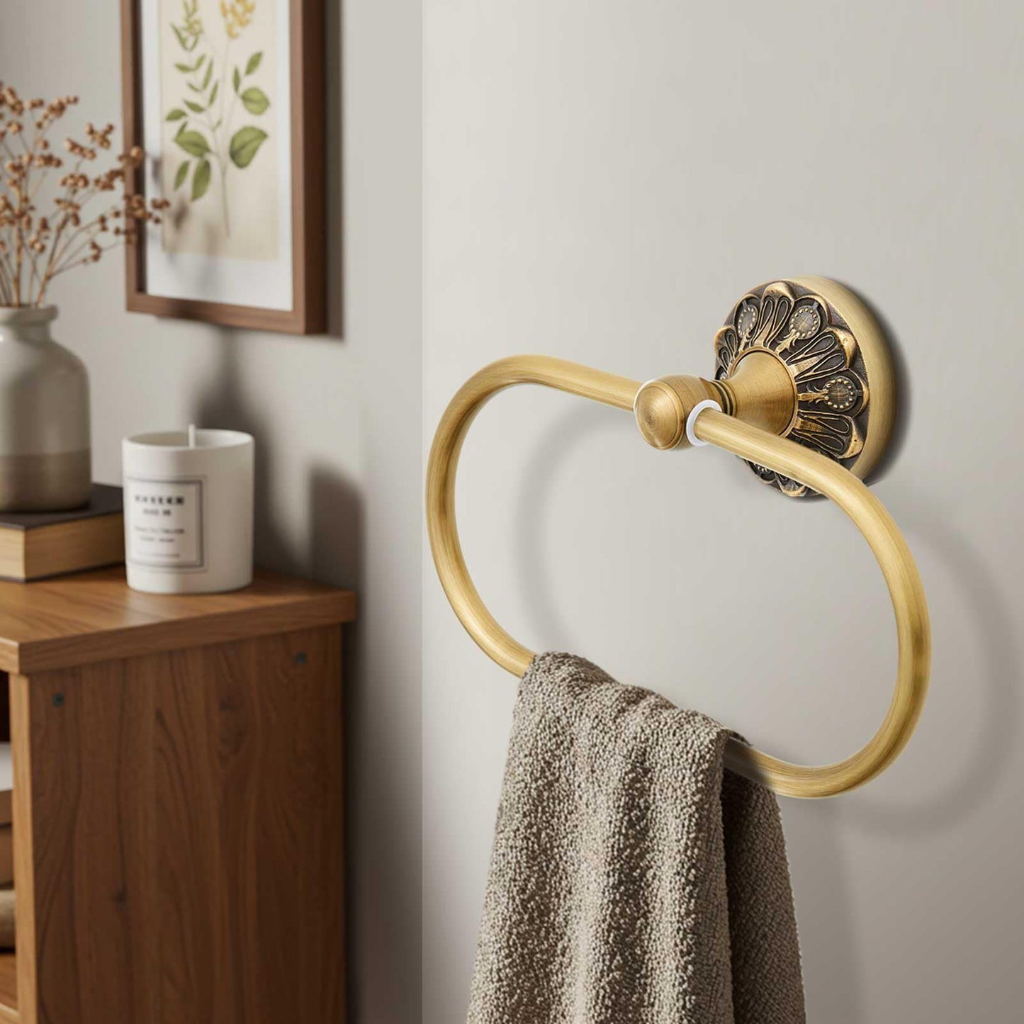 Otoolling 2 Pieces Set Antique Brass Toilet Paper Holder Retro Brass Hand Towel Ring Tissue Roll Paper Hanger Bathroom Hardware Wall Mounted Vintage Bathroom Accessories(Rectangle)