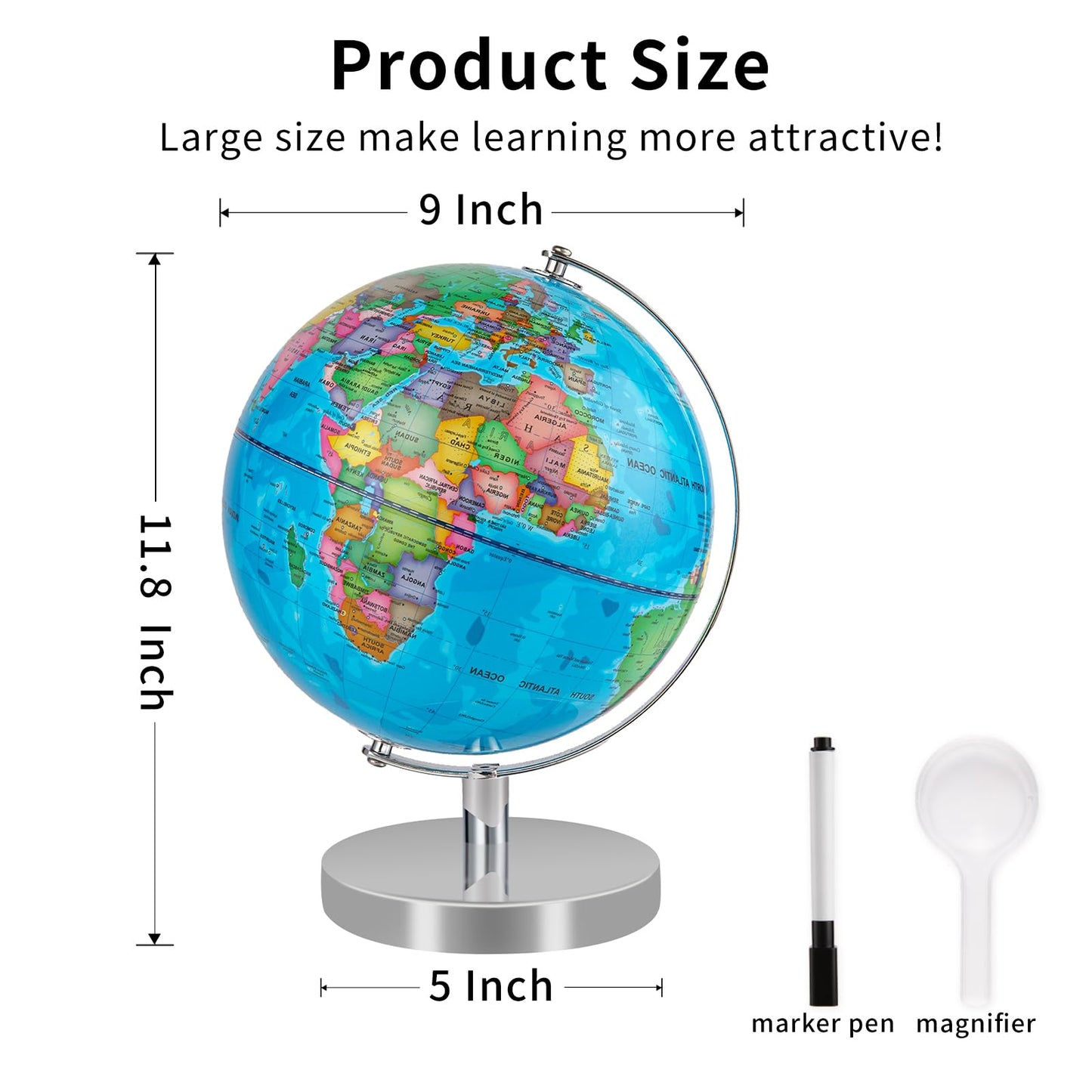 Eolivees 9'' Globe for Kids Rewritable World Globe