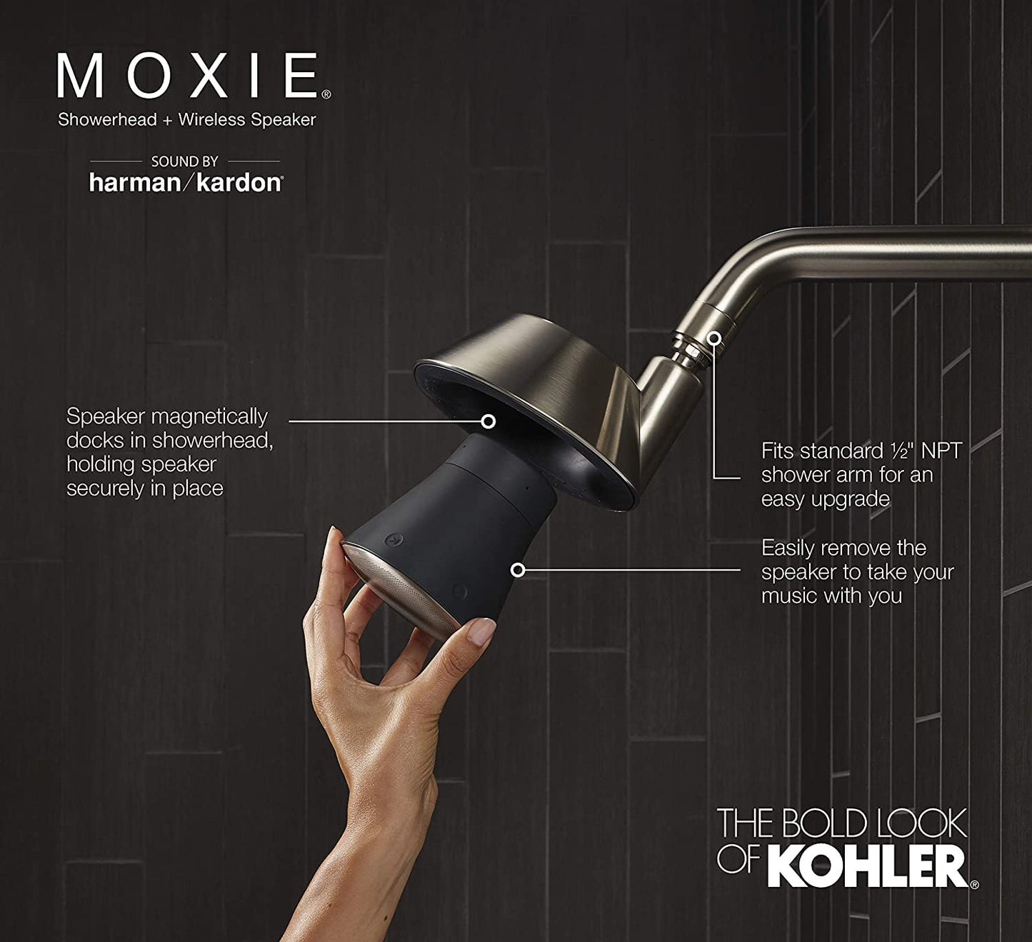 Kohler Moxie Showerhead and Waterproof Bluetooth Wireless Speaker, 1.75 gpm - Polished Chrome
