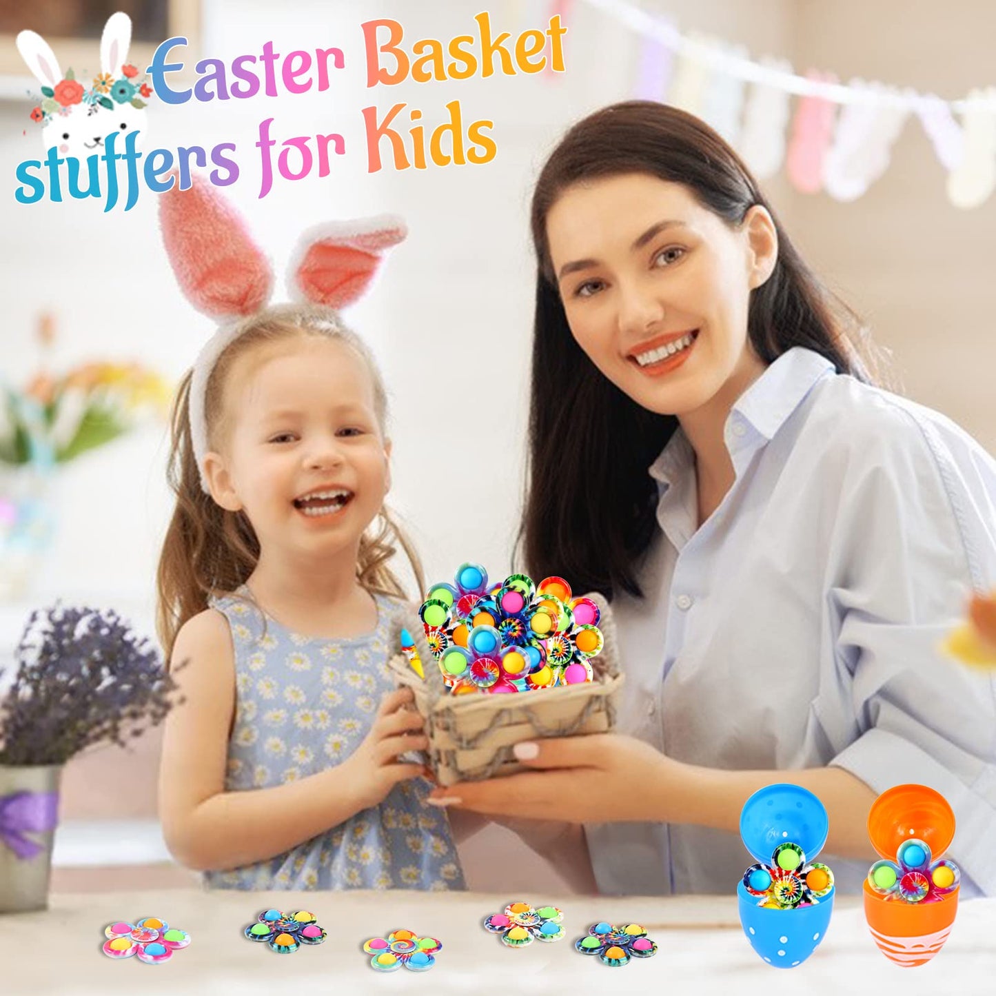 Gigilli 48 Pack Party Favors Fidget Spinners for Kids 4-8 8-12, Easter Basket Goodie Bags Stuffers for Kids 3-5, Egg Fillers Pop Mini Fidget Toys Bulk Classroom Prizes, Toddler Birthday Party Gifts
