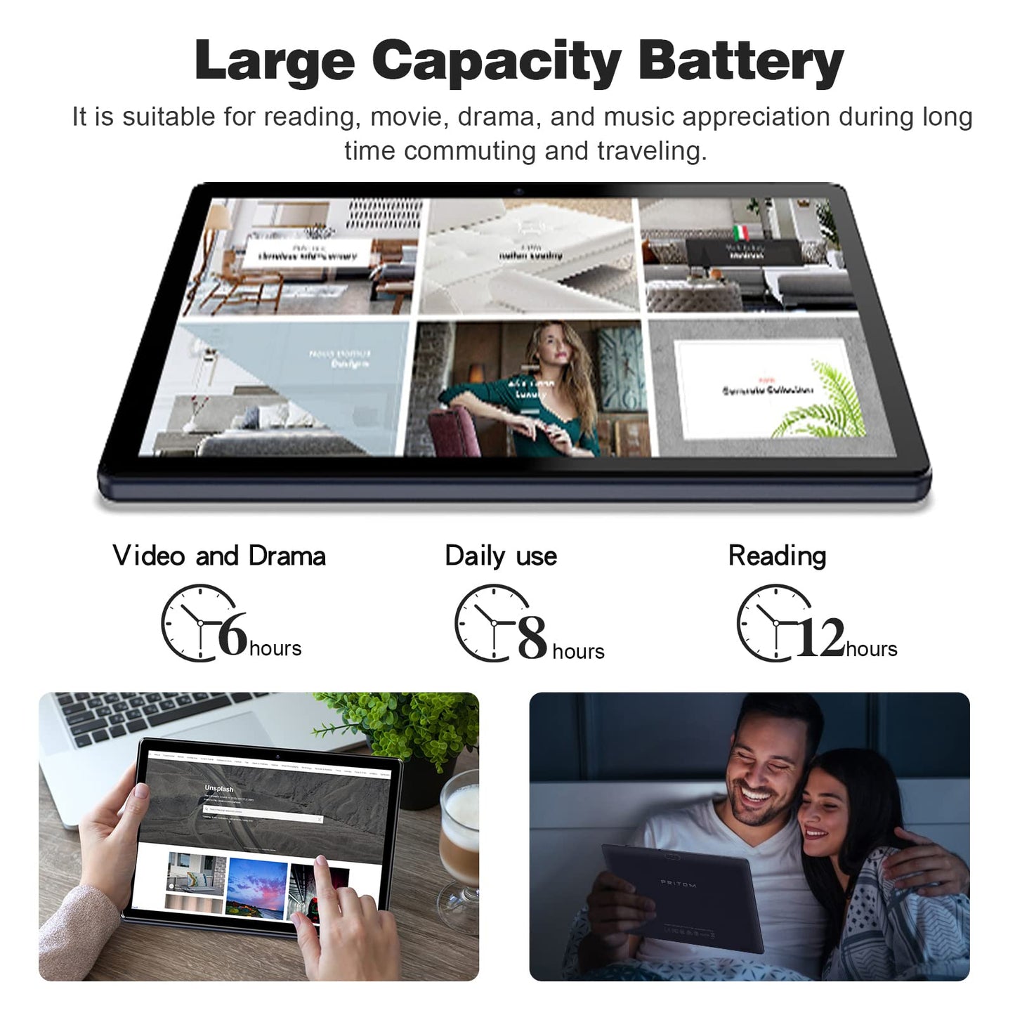 PRITOM Touch10 Tablet 10 inch - Tablet Android 13, 64GB, 512GB Expandable, Quad-Core, HD IPS Screen, Dual Camera, WiFi, Bluetooth, Tablets with 6000mAh Battery, Black