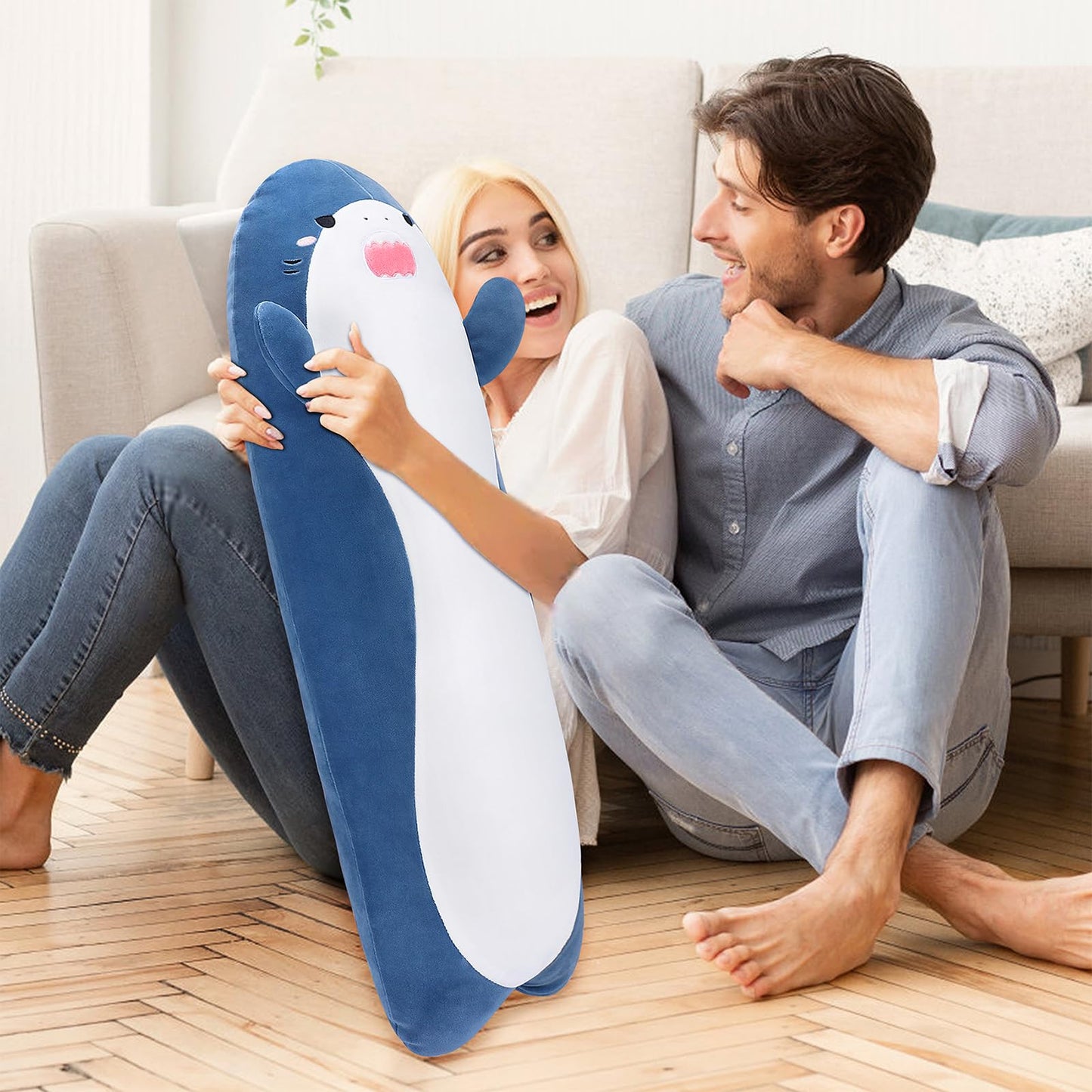 Sprinqdawin Large Shark Plush,33.5" Cute Plushies Long Shark Stuffed Animal,Shark Plush Toys,Cuddly Sleeping Hugging Pillow, Soft Giant Body Pillow,Shark Plushy Gift for Kids Adults Birthday