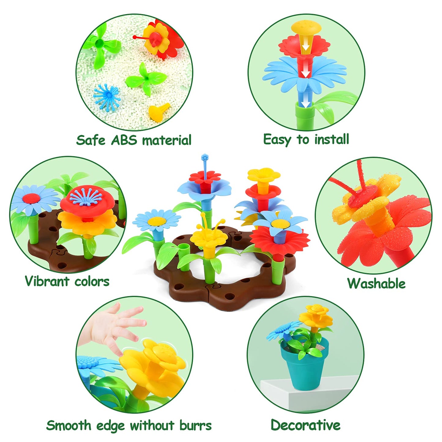 CUTE STONE Kids Gardening Tool Set, Garden Toys with Wheelbarrow, Watering Can, Shovel, Flower Garden Building Toy, Pretend Play Outdoor Indoor Activities Stem Toy Gifts for Boys Girls