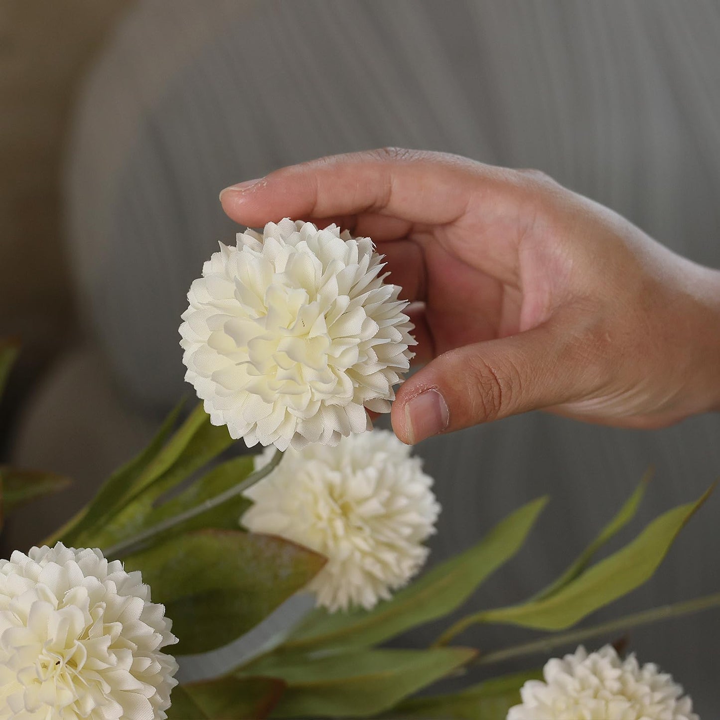 VIERENA 12 Pcs Faux Silk Pompon Mum Artificial Flowers for Vase -27", Bulk Fake Chrysanth Branches with Stems for DIY Bouquet Centerpieces Wedding Fillers Arrangements Shower Decorations (Cream)